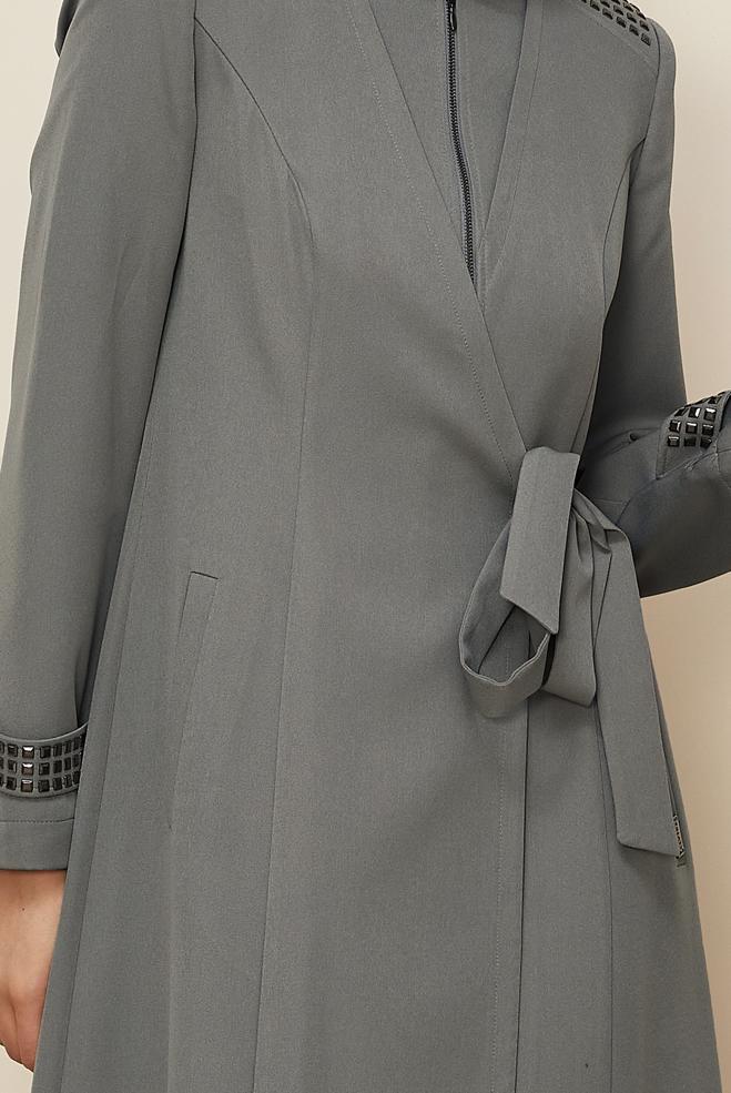 Vêtements hijab GRIS PARDESSUS DÉTAIL NOUÉ 10677 - ALVİNA
