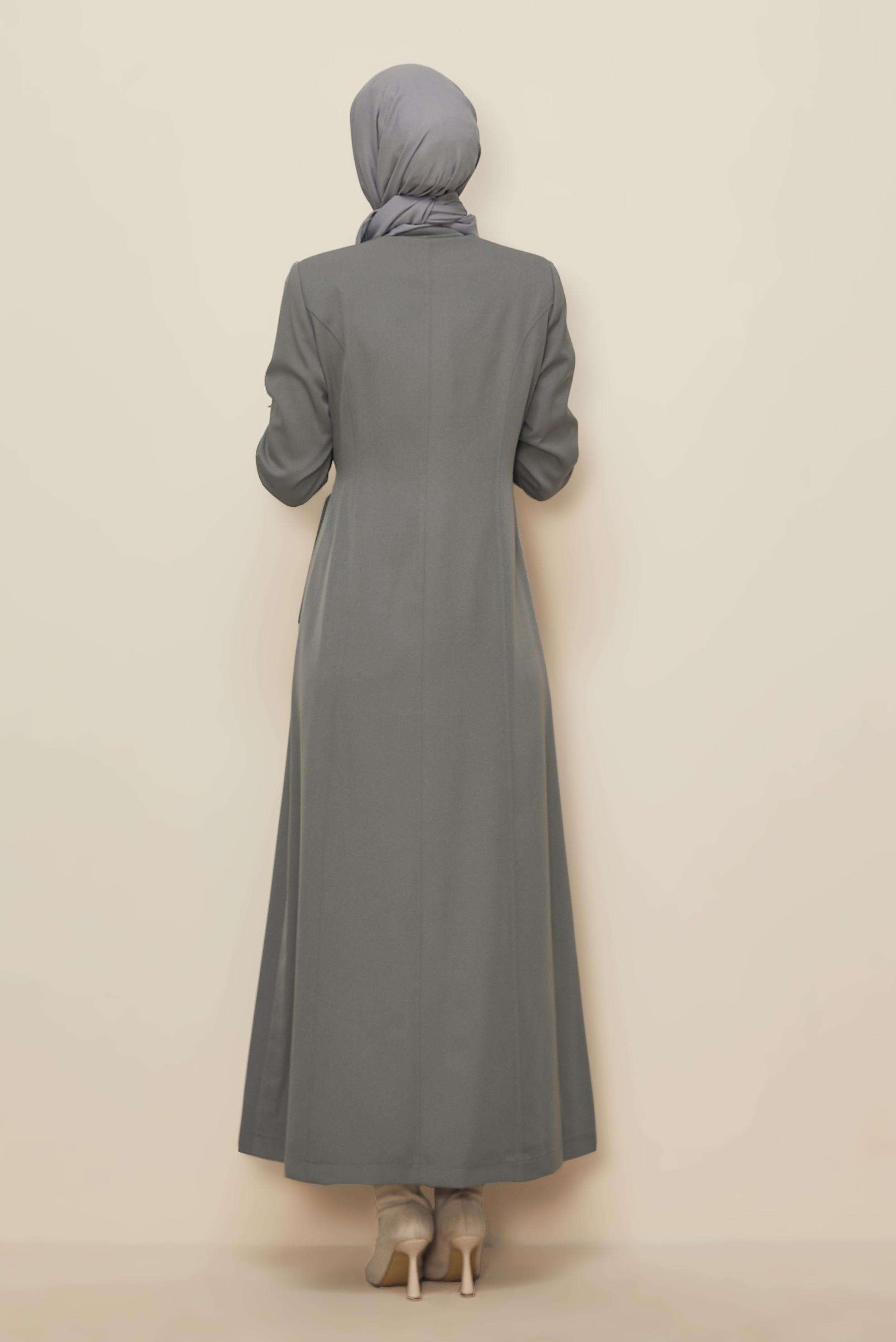 Vêtements hijab GRIS PARDESSUS DÉTAIL NOUÉ 10677