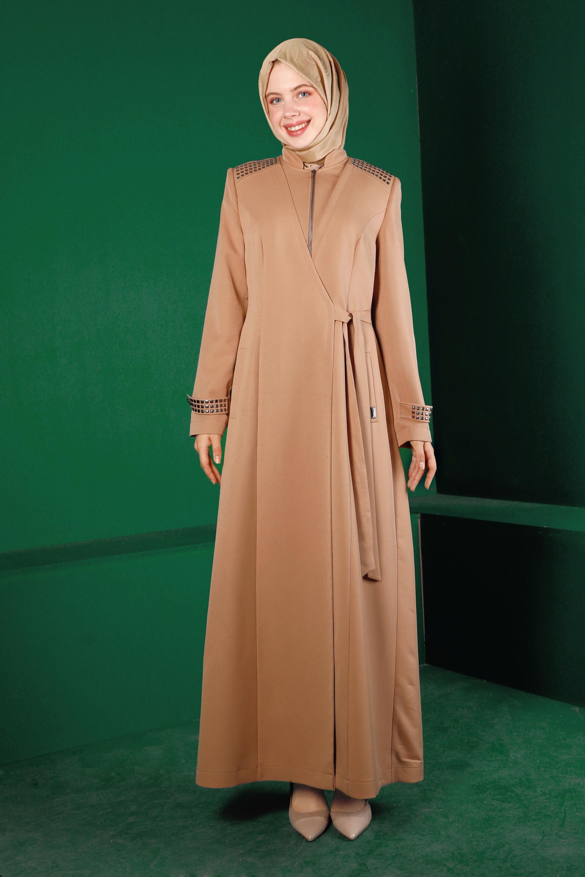 Tesettür giyim KAHVE ZIMBA DETAYLI YANDAN BAĞLAMALI PARDESÜ 10677