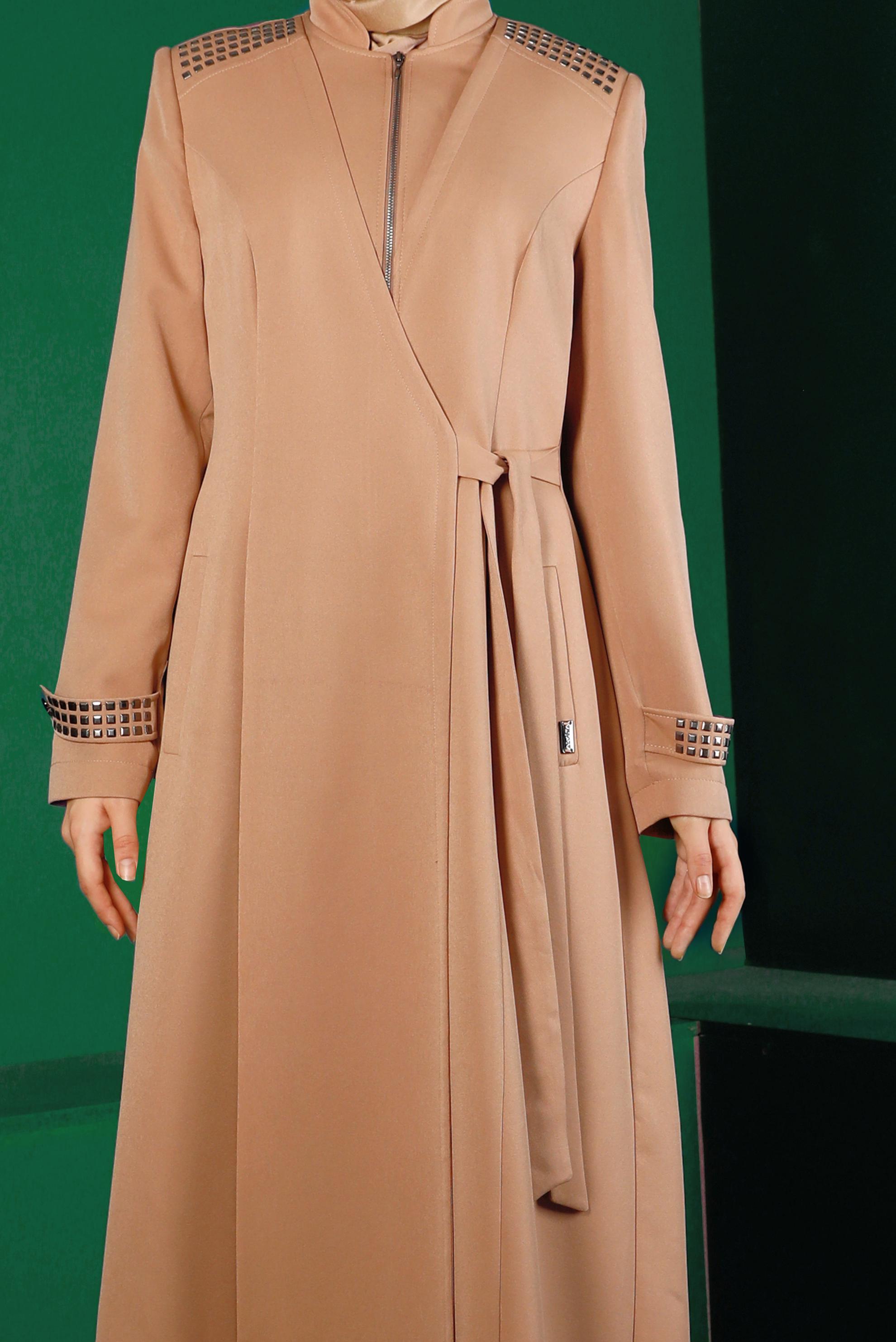 Tesettür giyim KAHVE ZIMBA DETAYLI YANDAN BAĞLAMALI PARDESÜ 10677