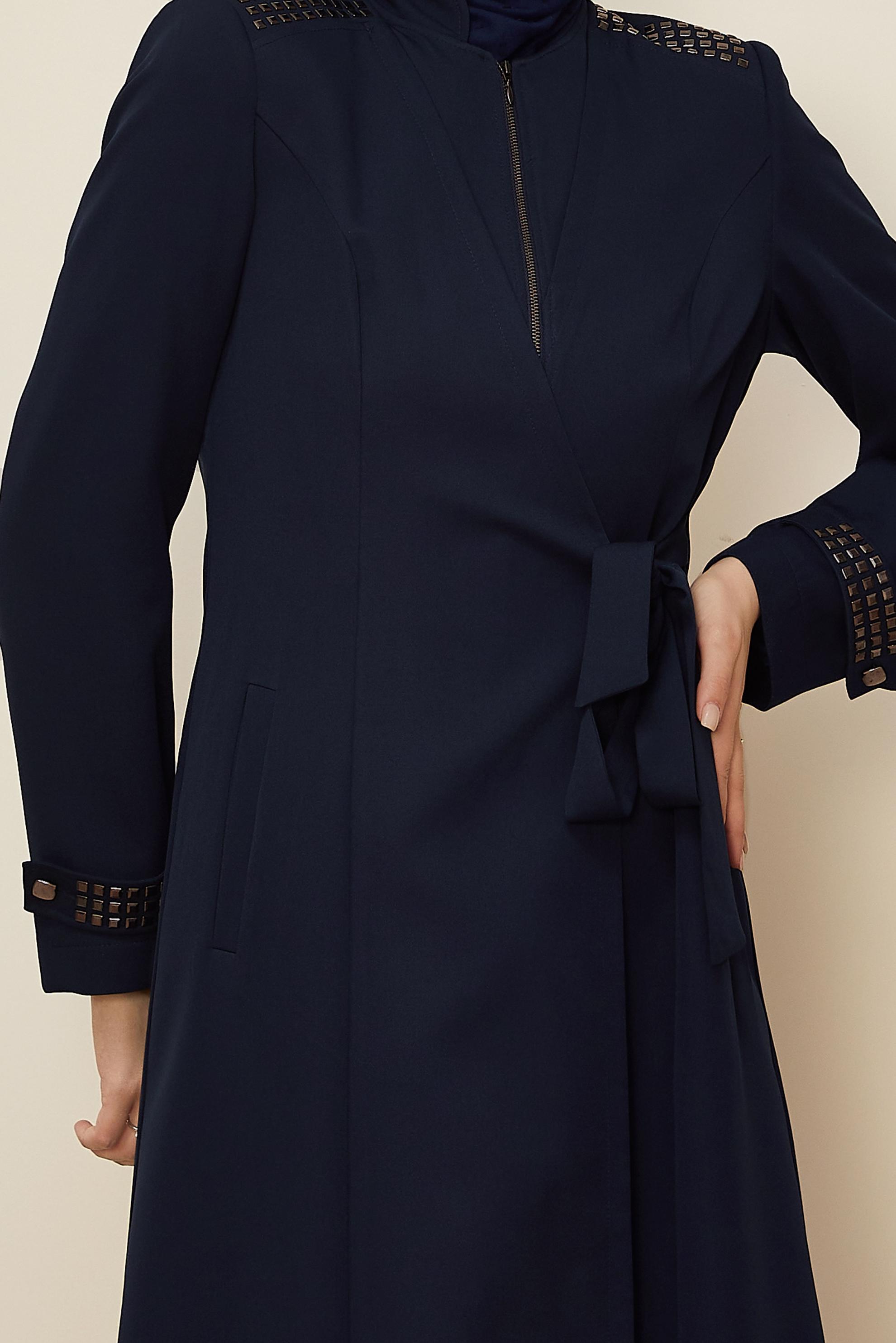 Vêtements hijab BLEU MARINE PARDESSUS DÉTAIL NOUÉ 10677