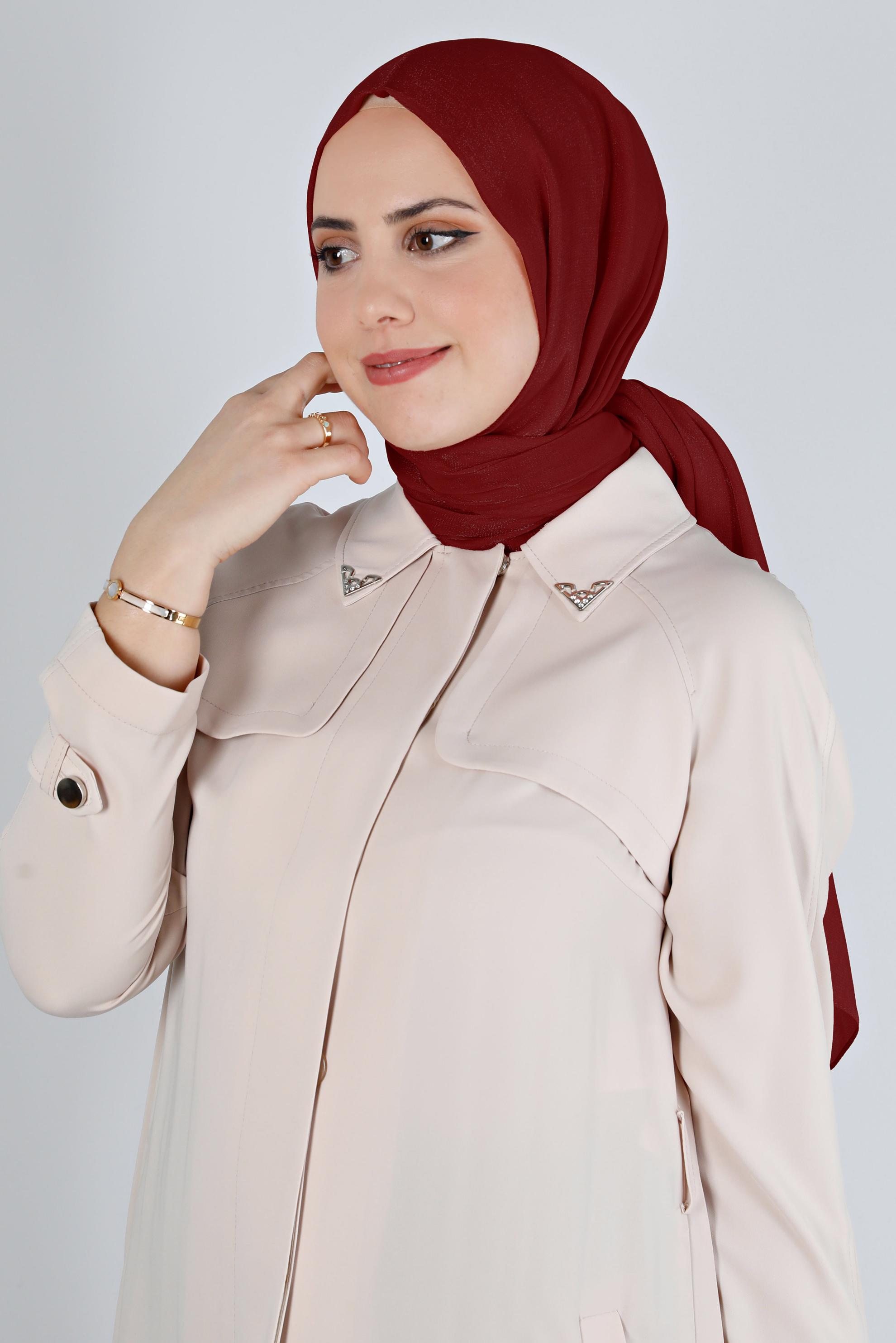 Tesettür giyim BORDO ALVİNA PARILTI BANTLI ŞAL 8210