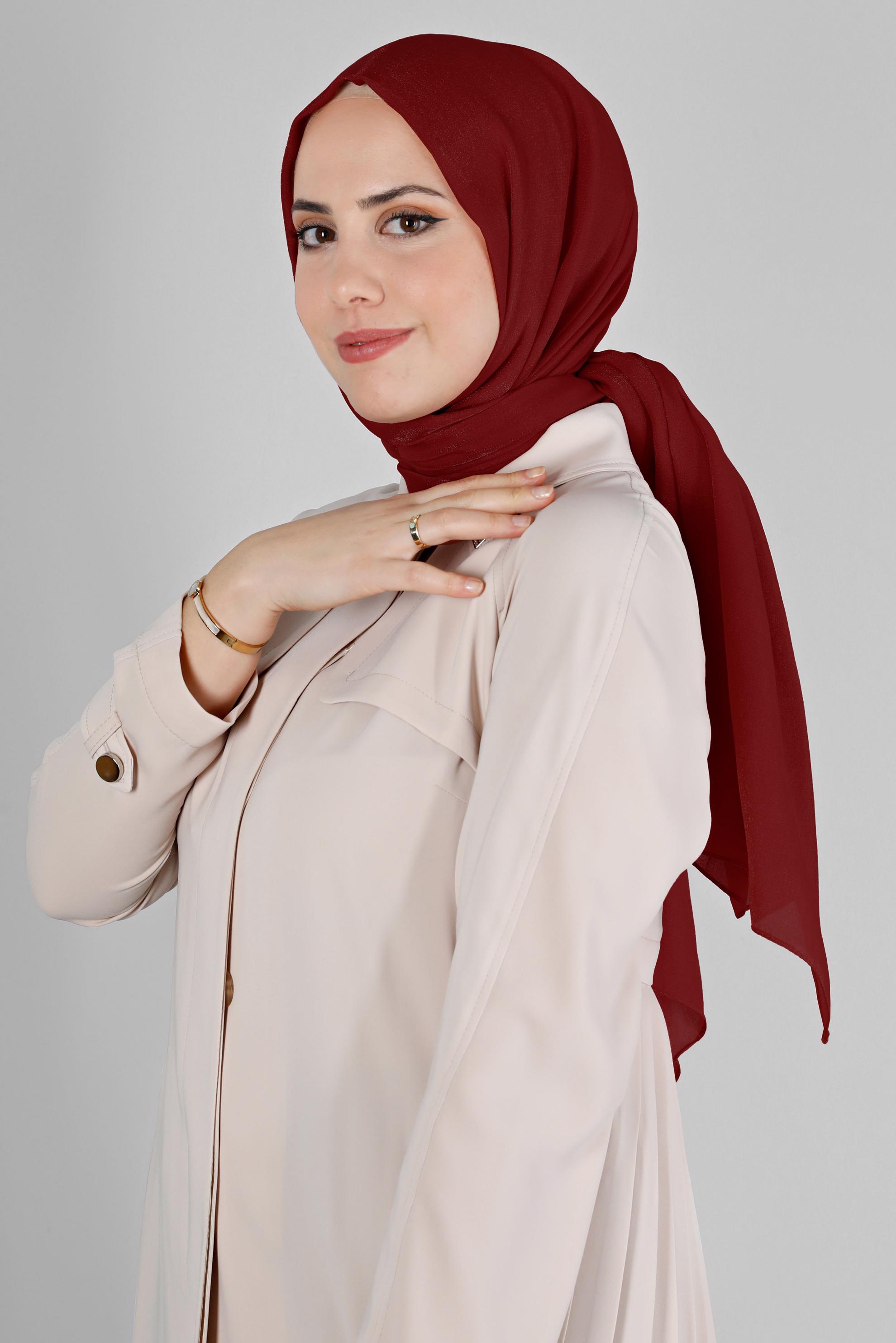 Tesettür giyim BORDO ALVİNA PARILTI BANTLI ŞAL 8210