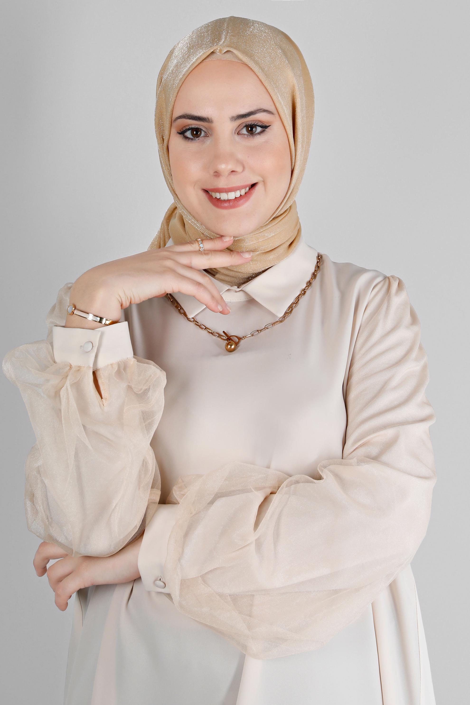 Tesettür giyim ALTIN ALVİNA PARILTI BANTLI ŞAL 8210