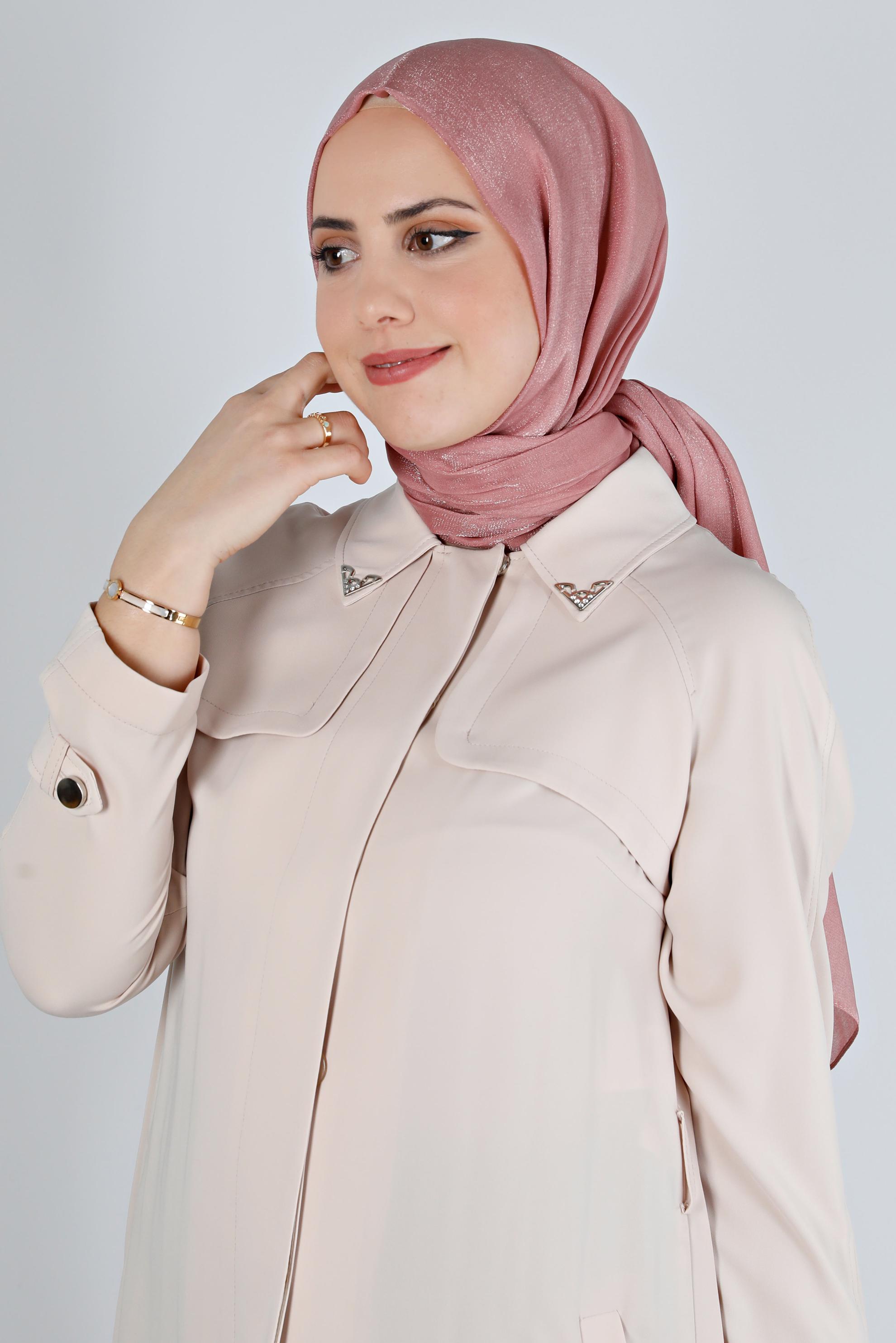 Tesettür giyim PUDRA ALVİNA PARILTI BANTLI ŞAL 8210
