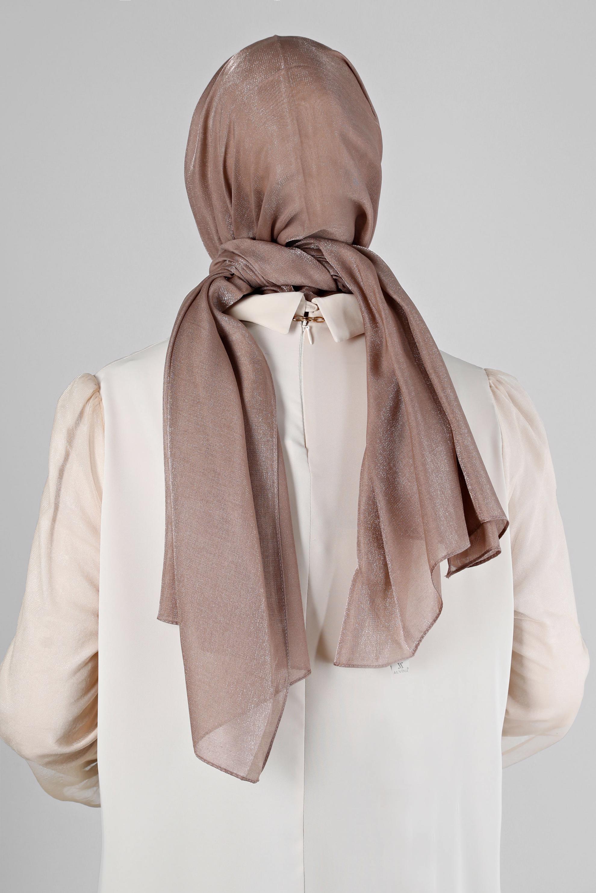 Tesettür giyim KAHVE ALVİNA PARILTI BANTLI ŞAL 8210