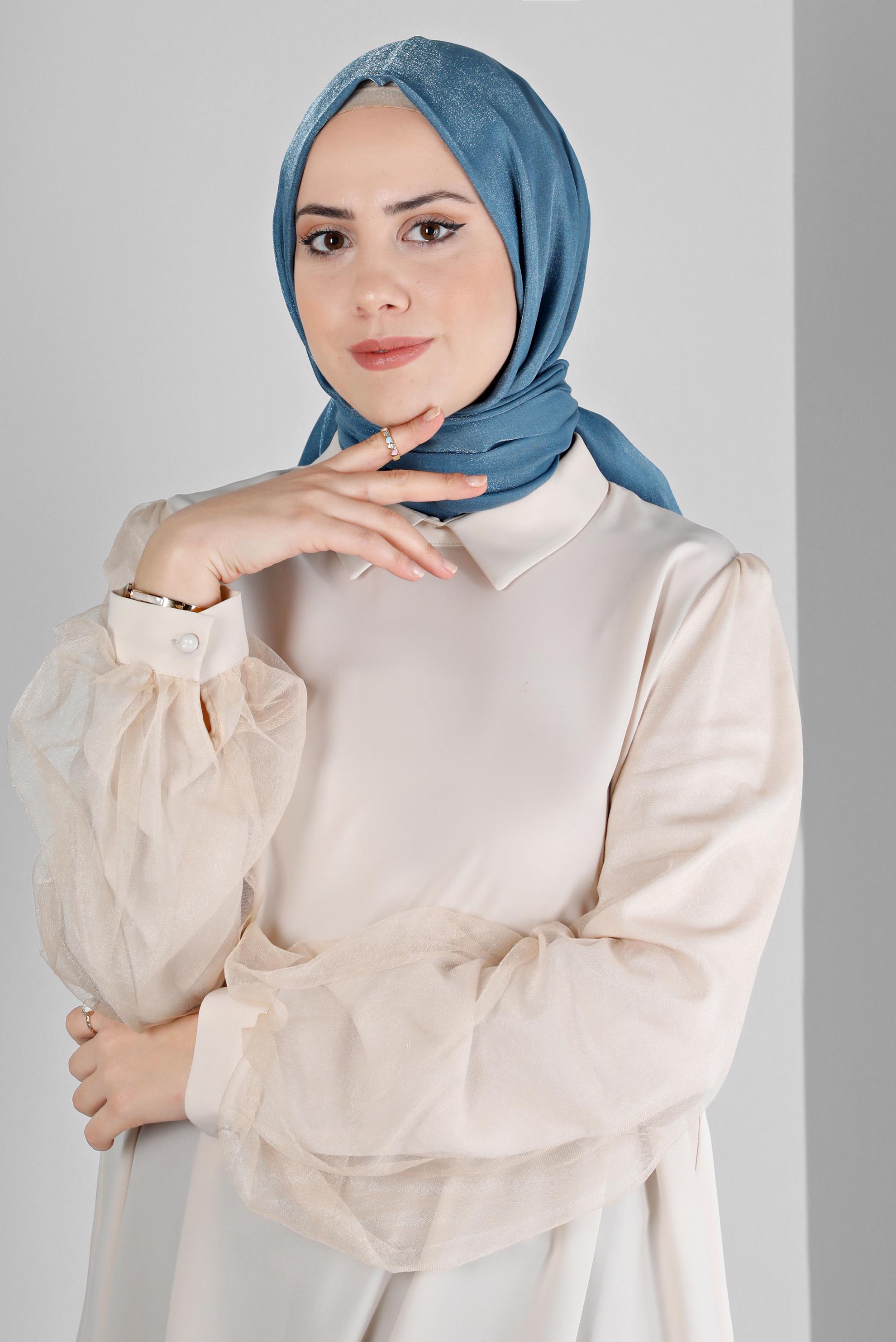 Tesettür giyim LACİVERT ALVİNA PARILTI BANTLI ŞAL 8210