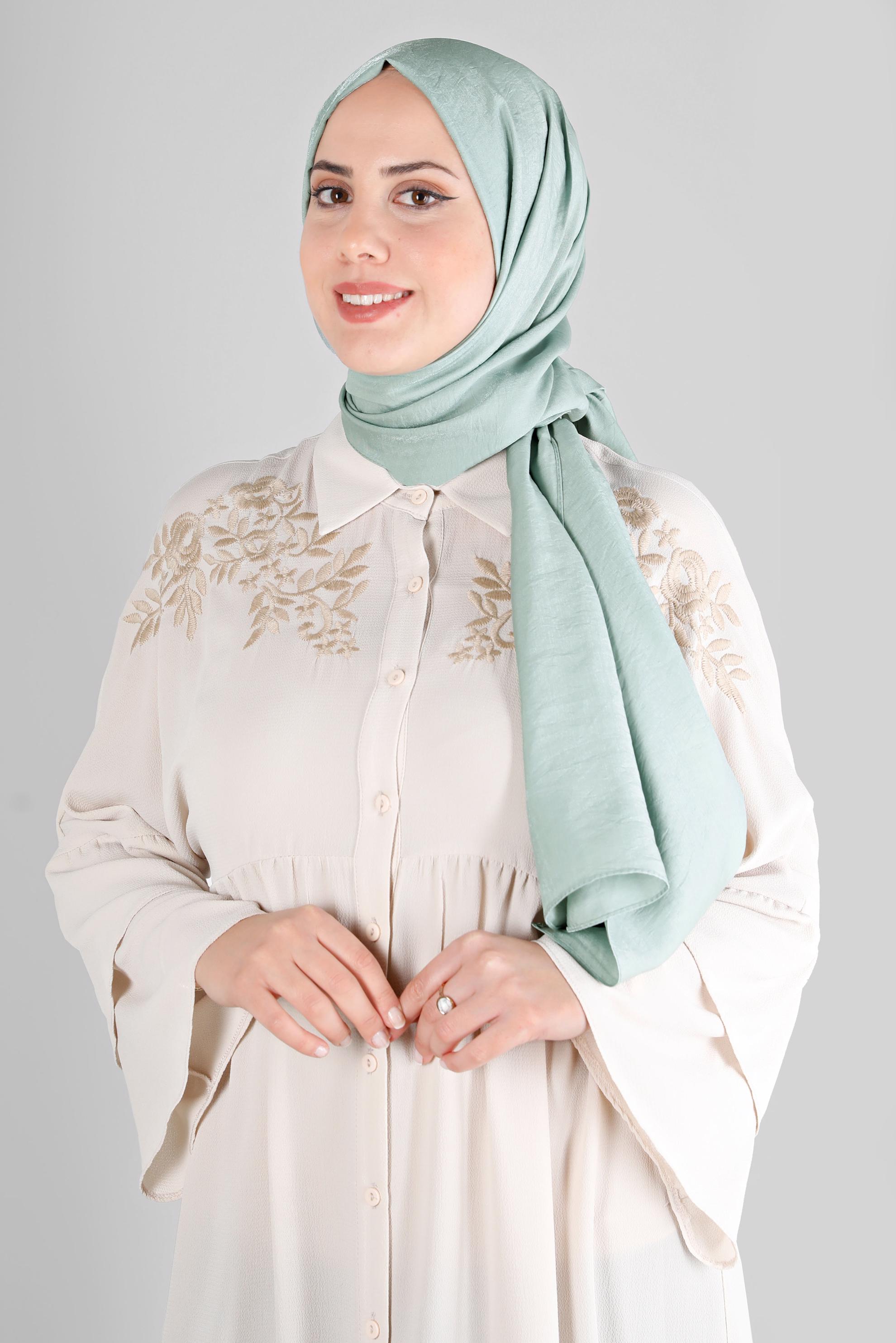 Tesettür giyim YEŞİL ALVİNA YERLİ PAMUK ŞAL 8213 