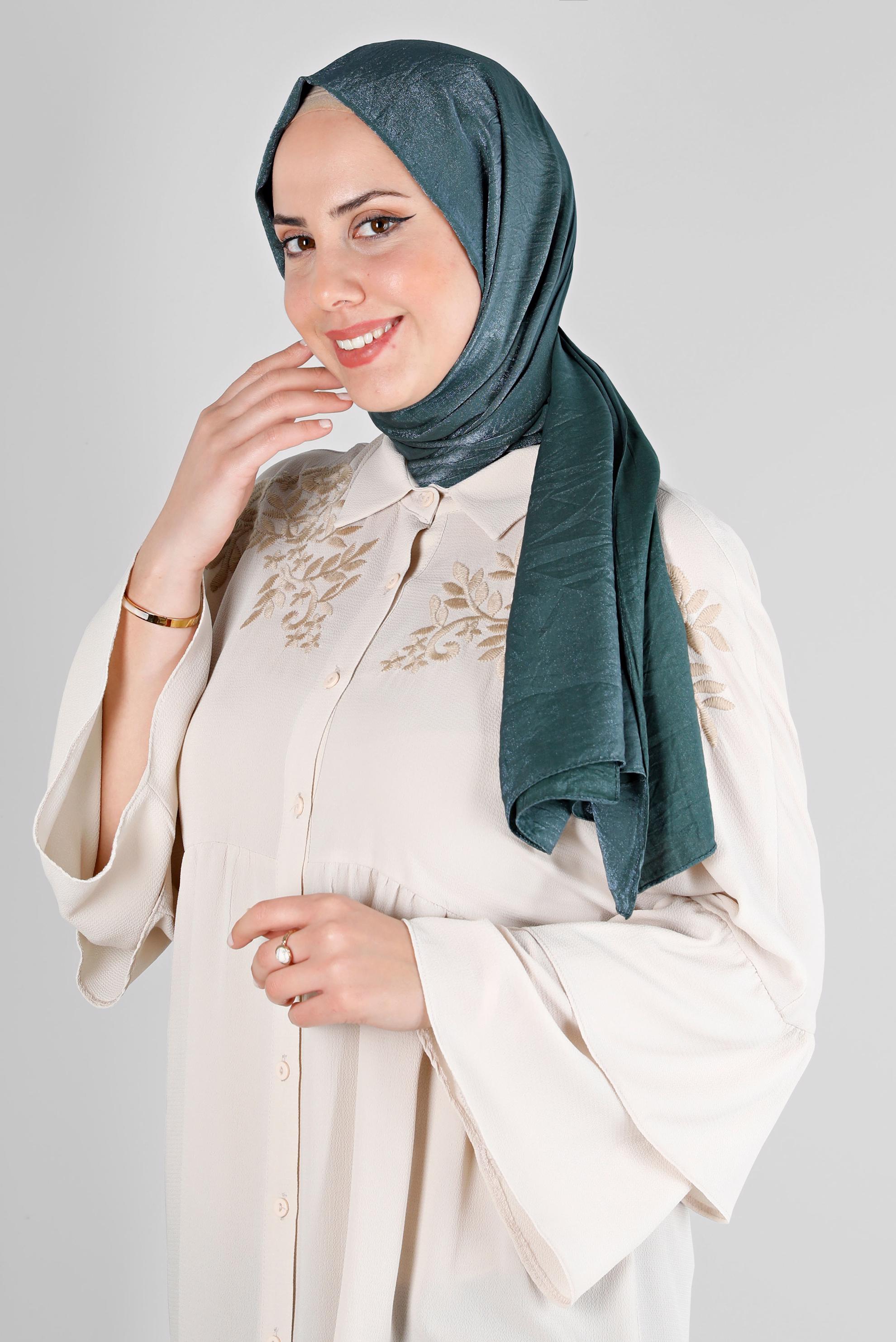Tesettür giyim YEŞİL ALVİNA YERLİ PAMUK ŞAL 8213 