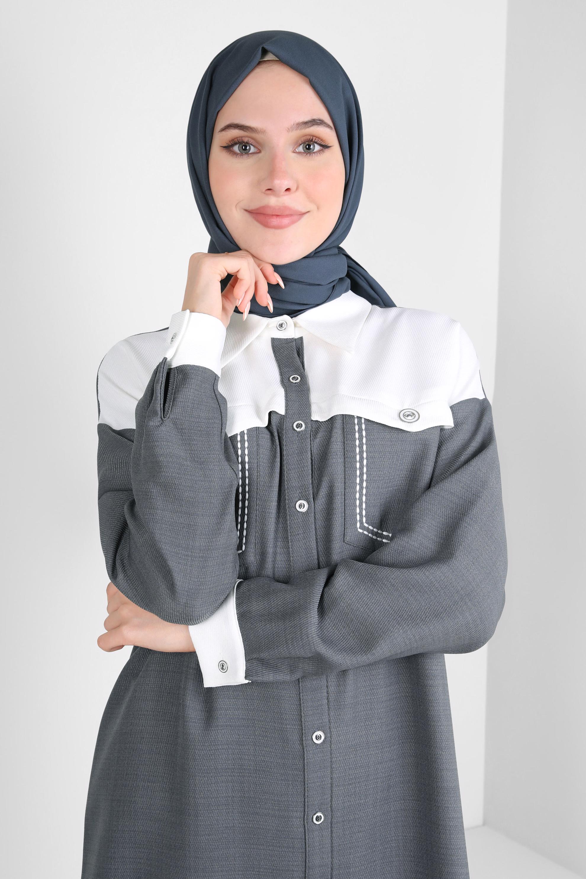 Vêtements hijab GRIS CHÂLE CRÊPE ALVINA 8221