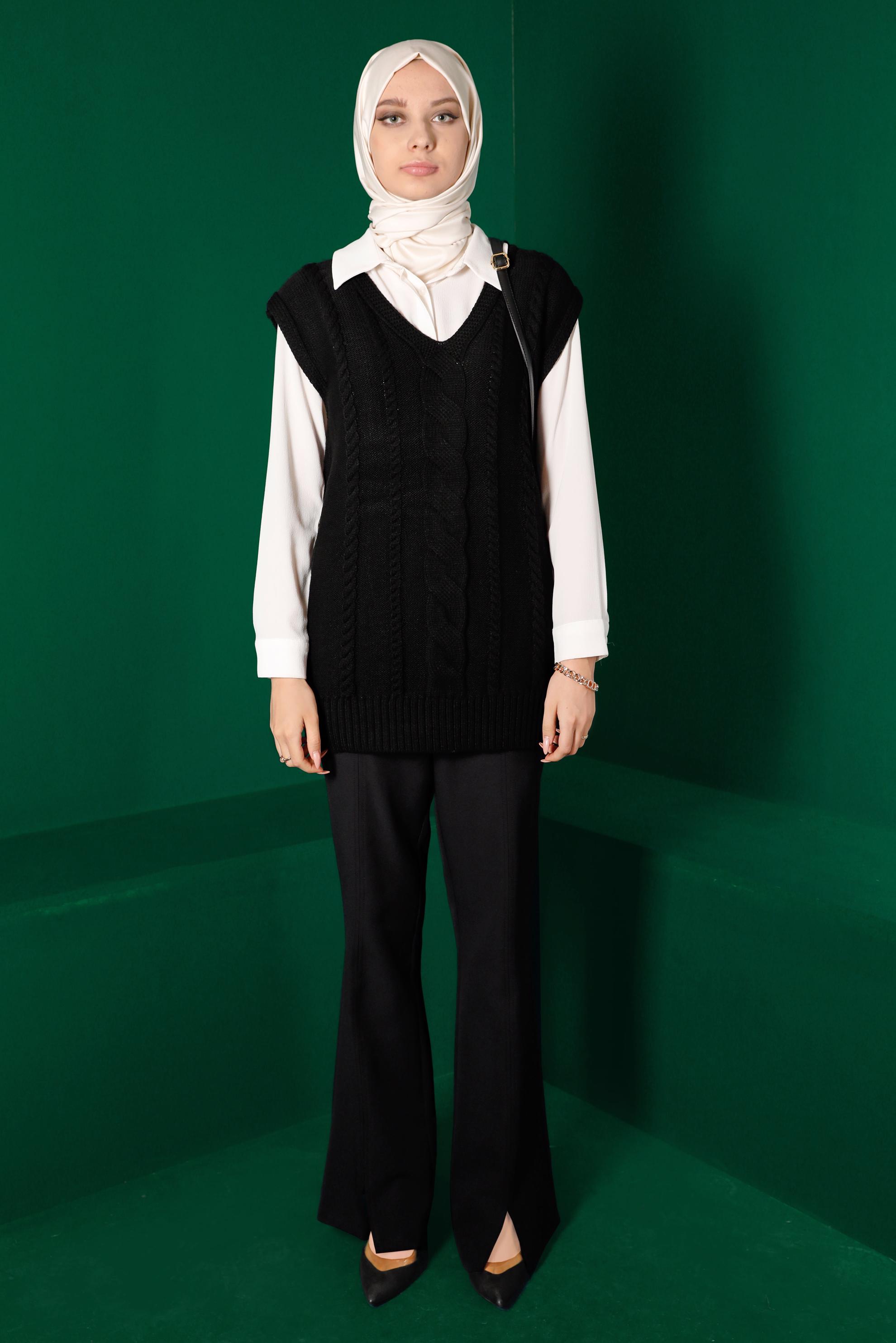 Hijab clothing BLACK CABLE KNIT PATTERN KNITWEAR SWEATER 43122