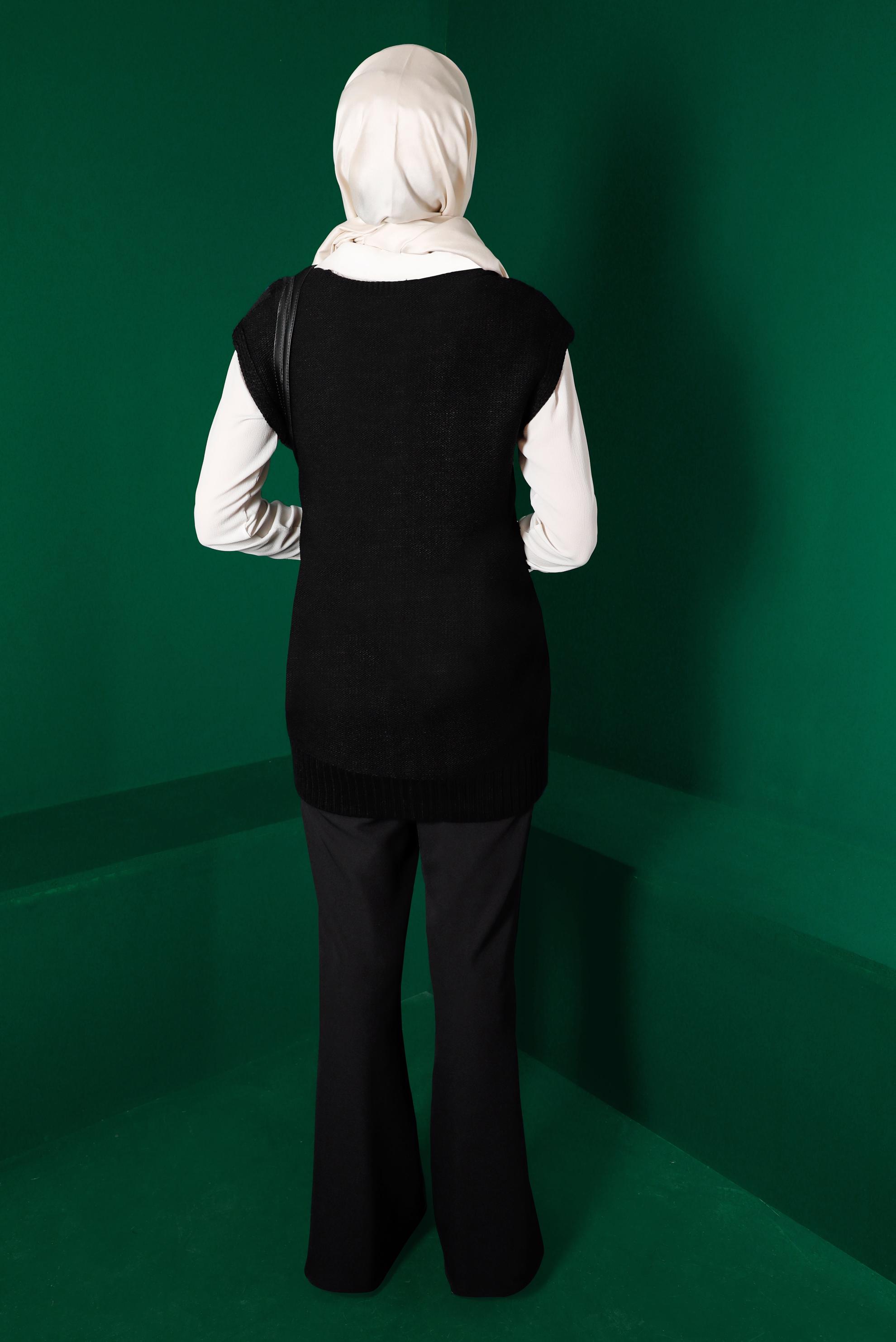 Hijab clothing BLACK CABLE KNIT PATTERN KNITWEAR SWEATER 43122