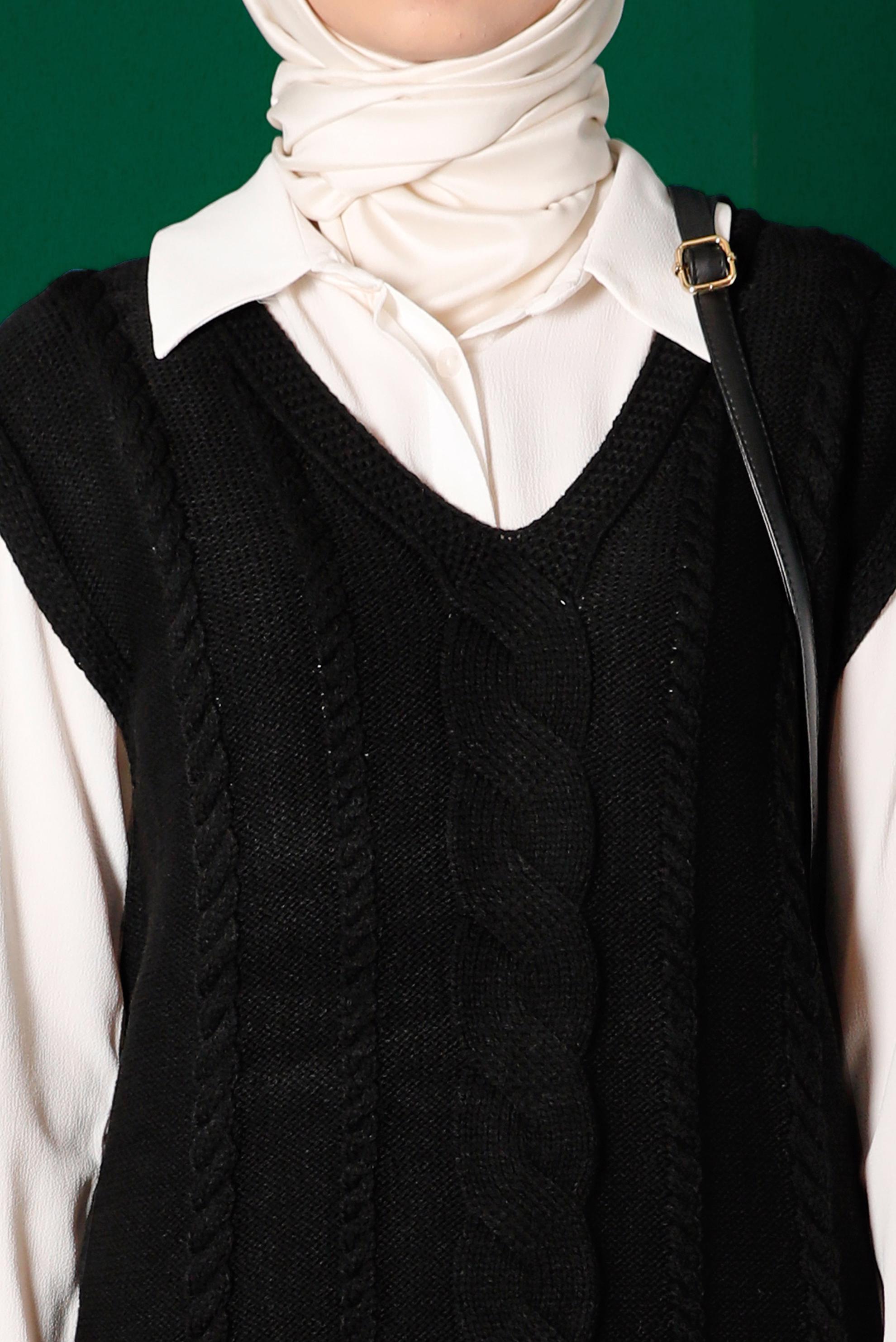 Hijab clothing BLACK CABLE KNIT PATTERN KNITWEAR SWEATER 43122