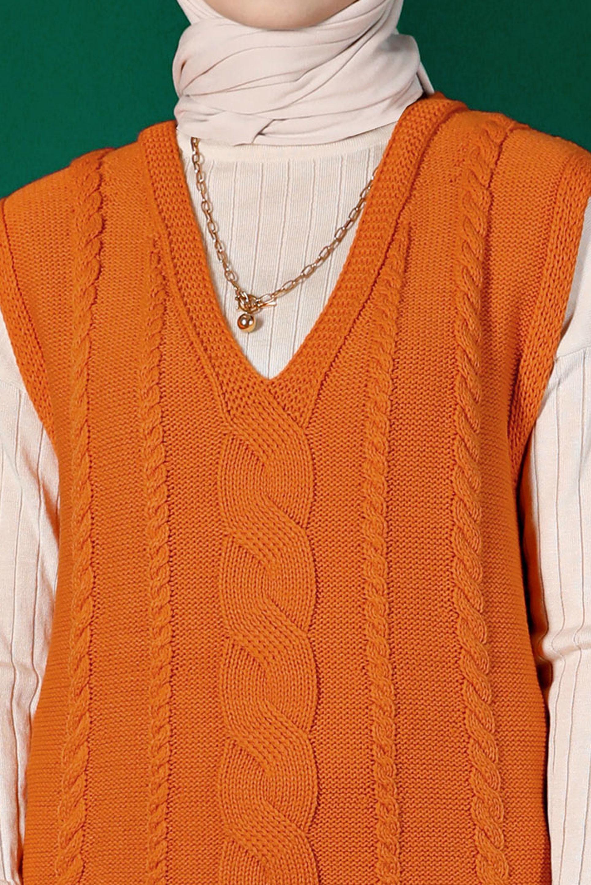 Vêtements hijab ORANGE PULL EN MAILLE TORSADÊE 43122	