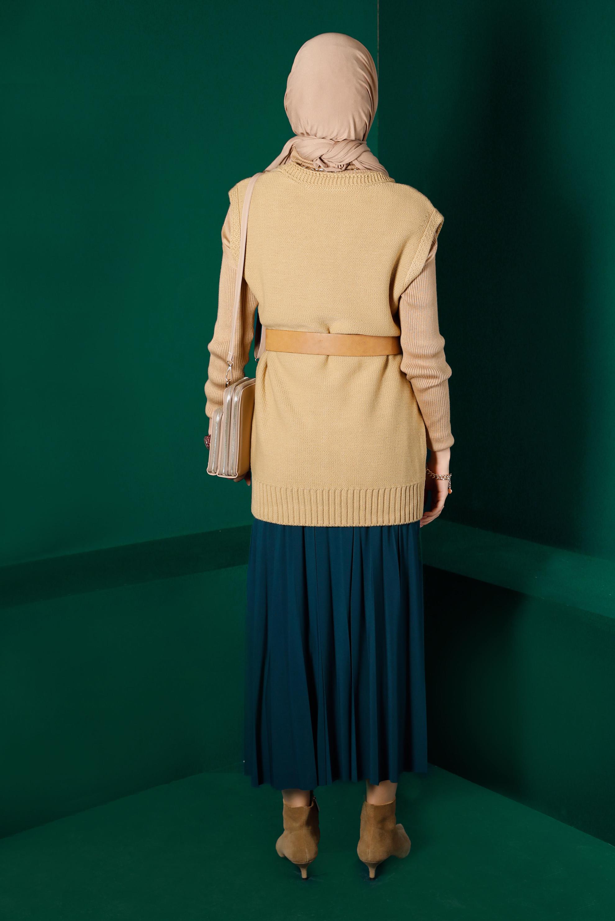 Hijab clothing BROWN CABLE KNIT PATTERN KNITWEAR SWEATER 43122