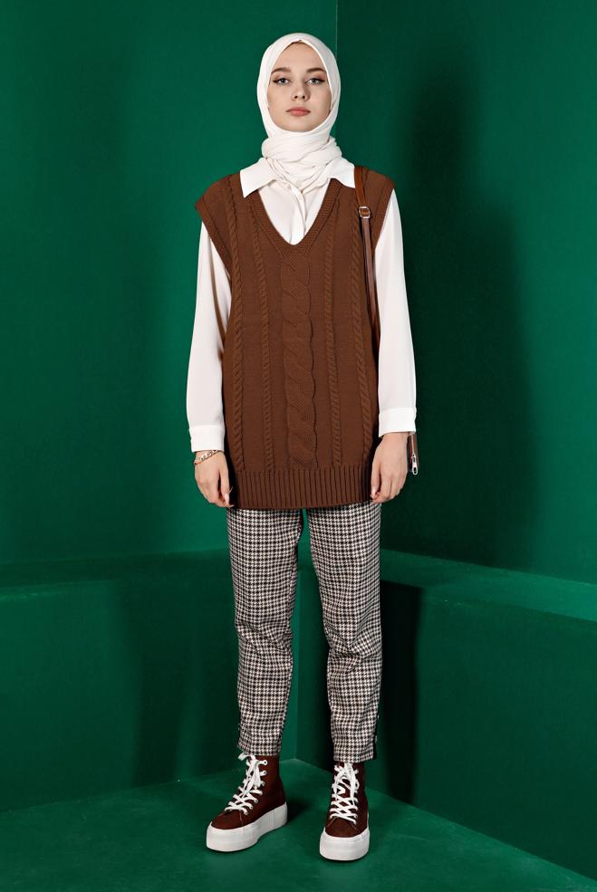 Tesettür giyim  ÖRGÜ DETAYLI TRİKO SÜVETER 43122	 - ALVİNA