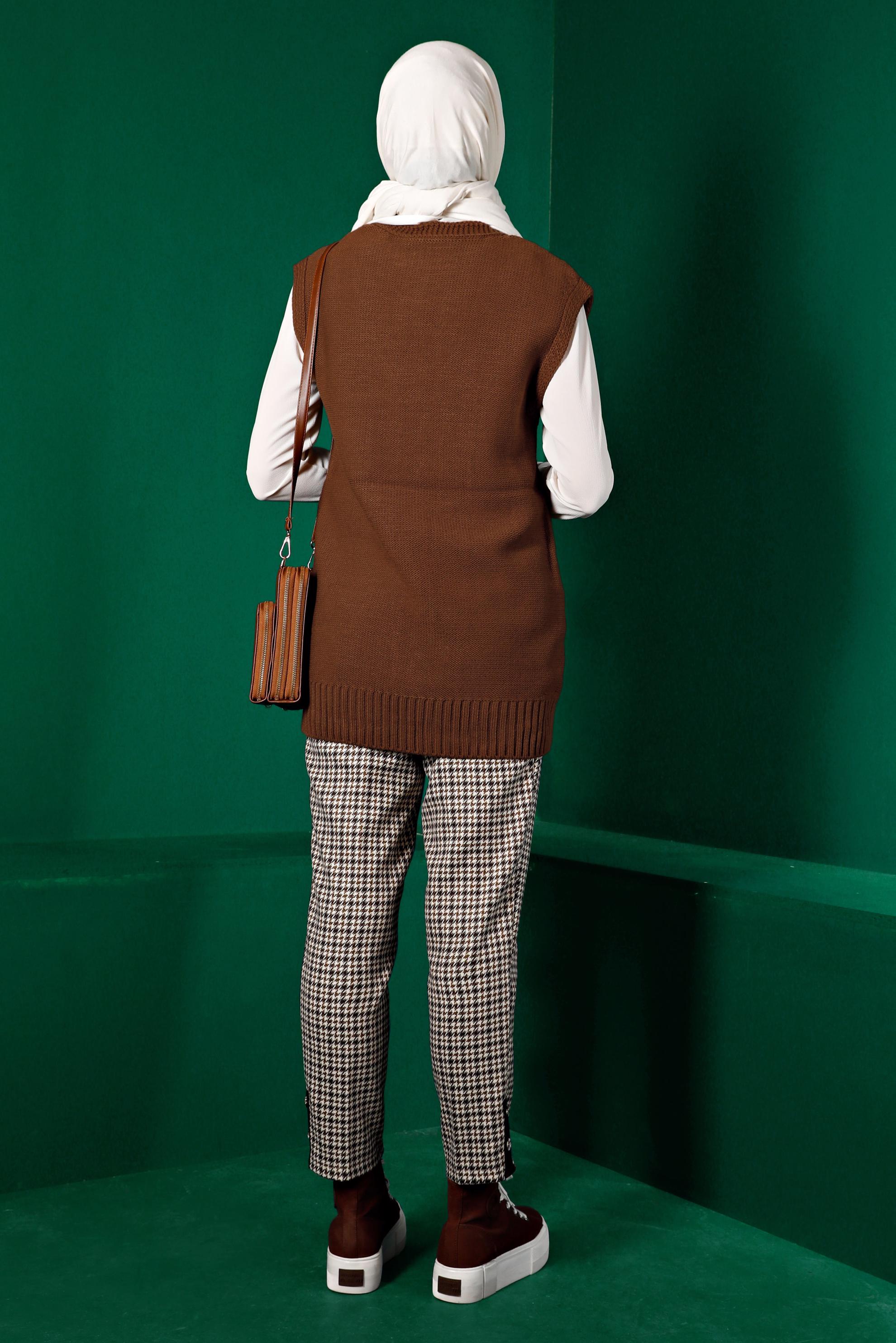 Tesettür giyim TABA ÖRGÜ DETAYLI TRİKO SÜVETER 43122	