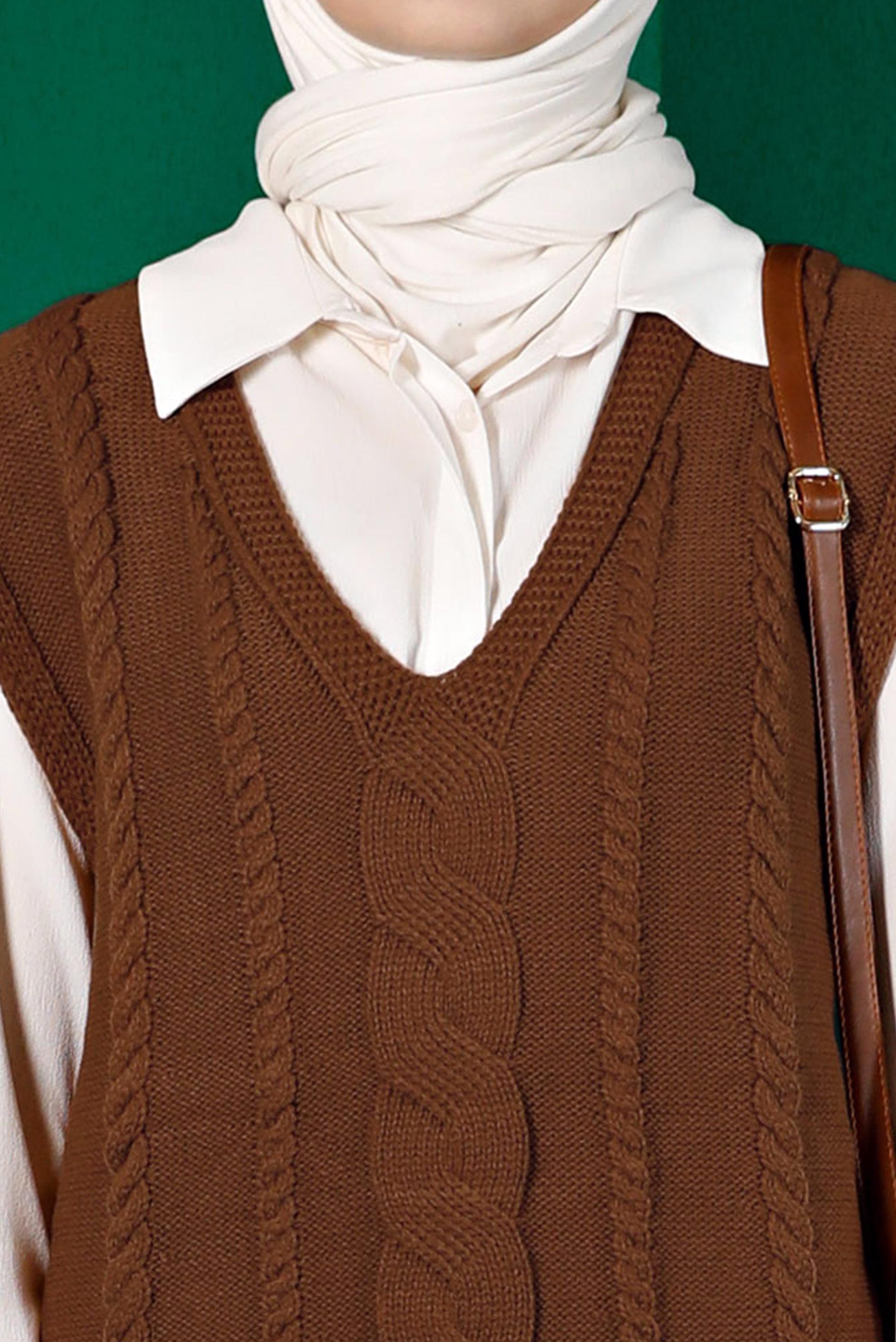 Tesettür giyim TABA ÖRGÜ DETAYLI TRİKO SÜVETER 43122	