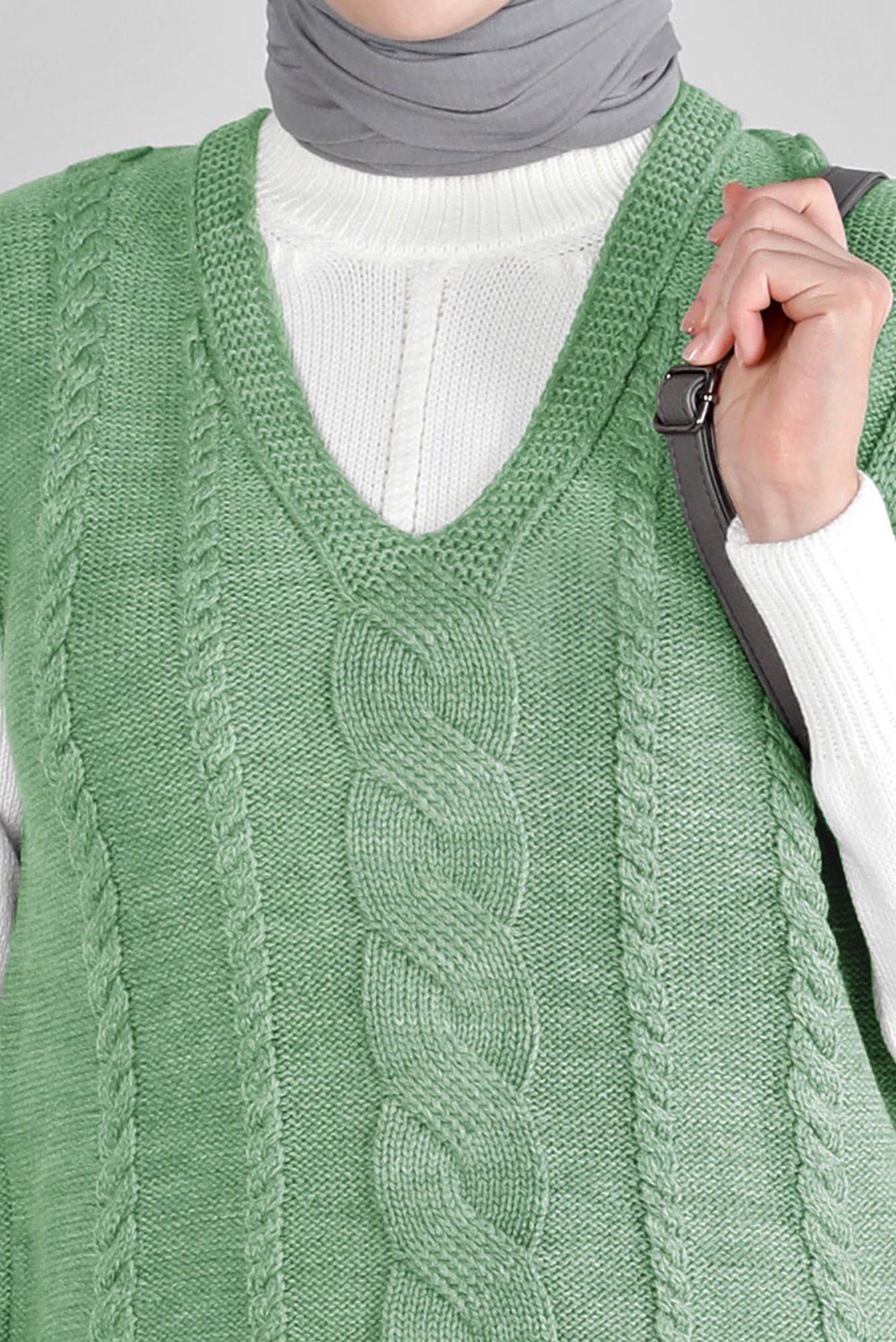 Vêtements hijab VERT PULL EN MAILLE TORSADÊE 43122	