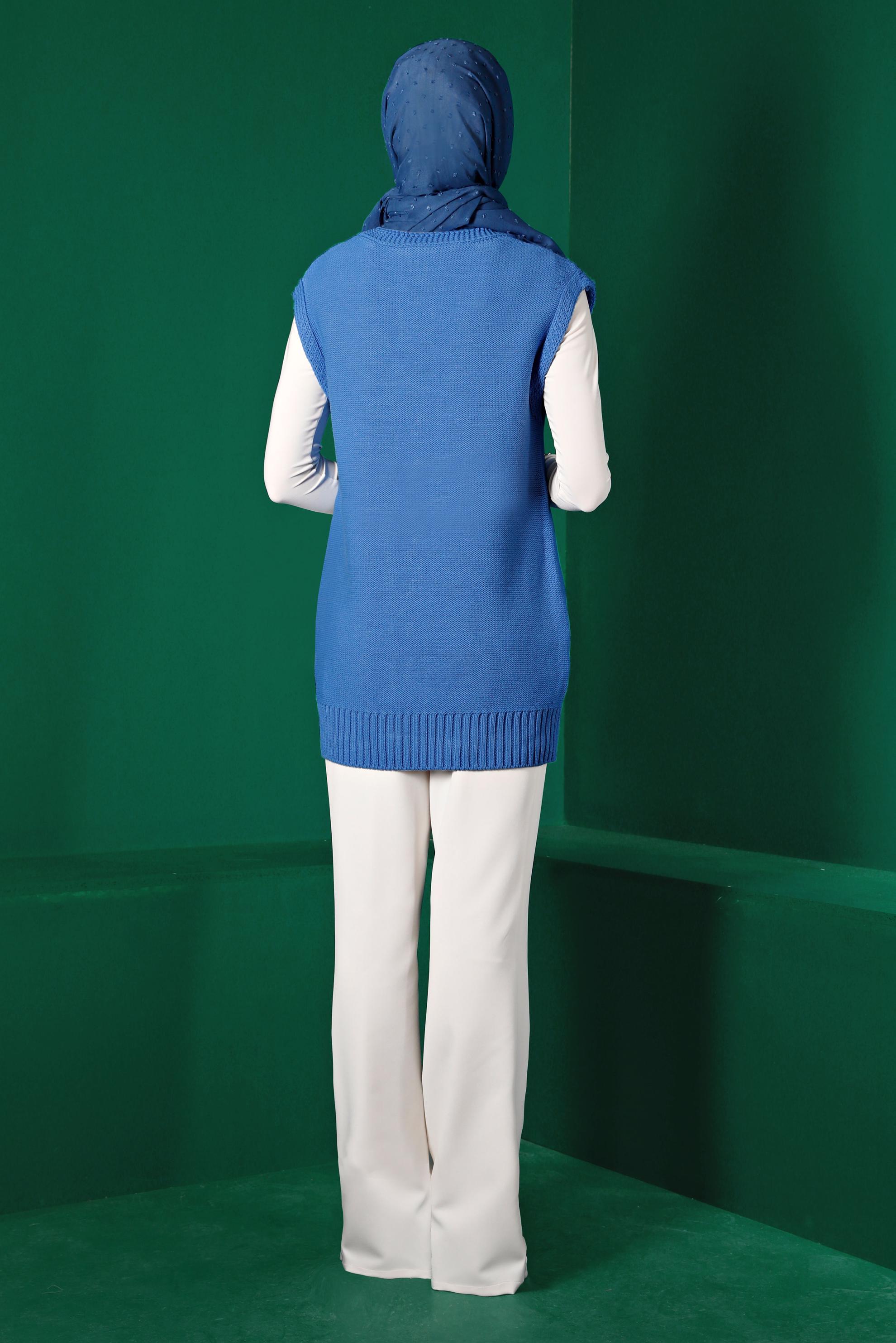 Tesettür giyim MAVİ ÖRGÜ DETAYLI TRİKO SÜVETER 43122	