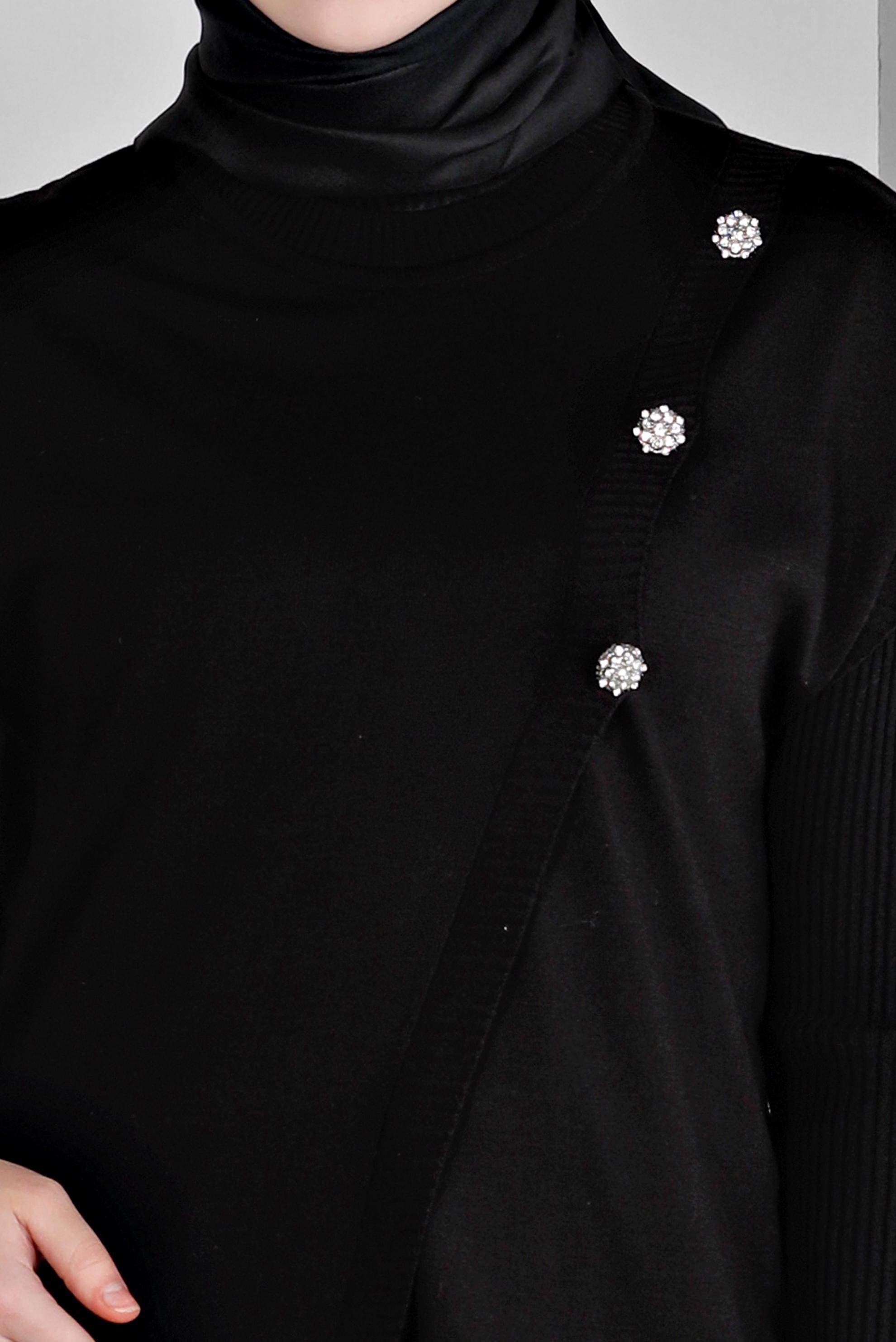 Tesettür giyim SİYAH TAŞ DETAYLI TRİKO SÜVETER 43124