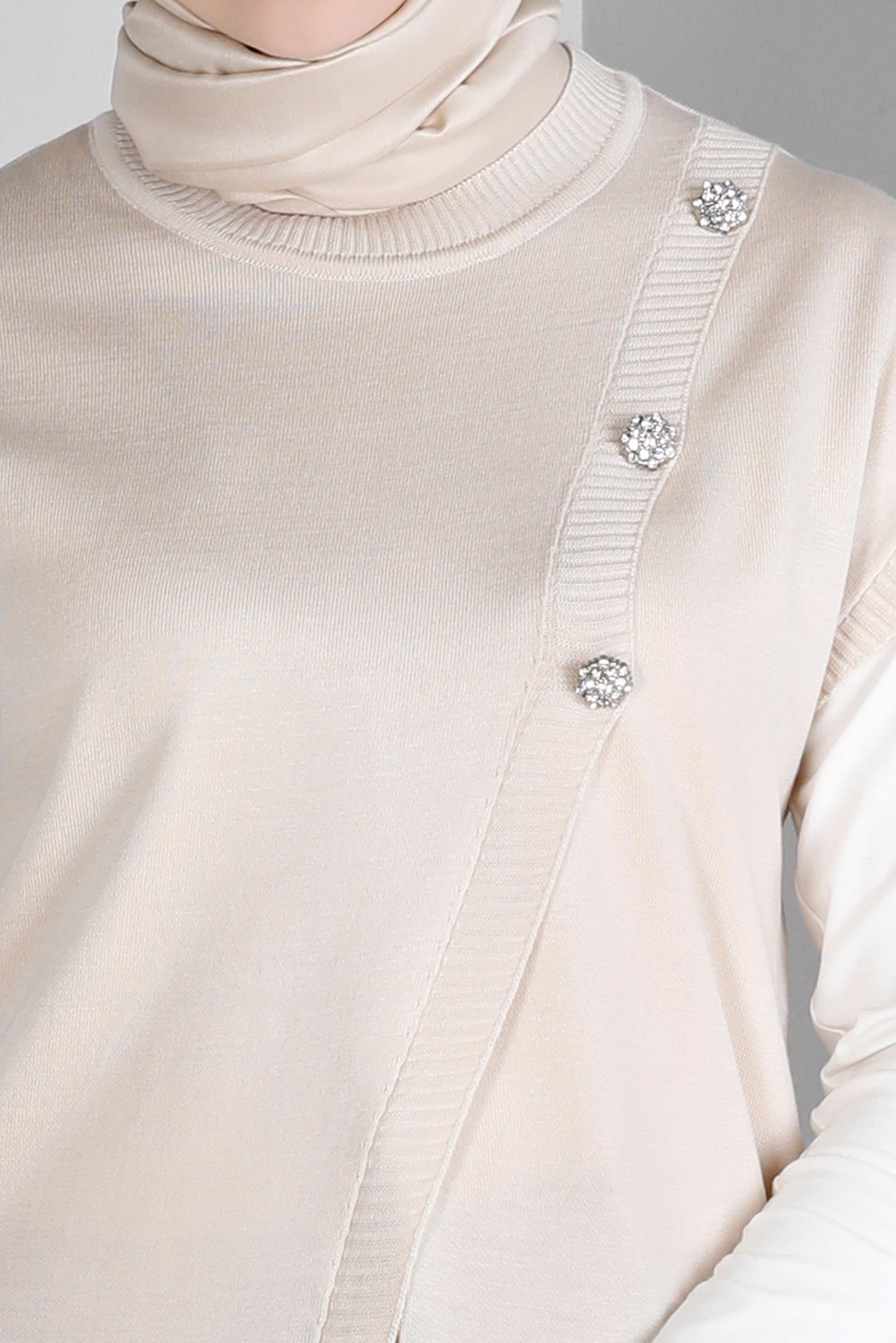 Tesettür giyim BEJ TAŞ DETAYLI TRİKO SÜVETER 43124