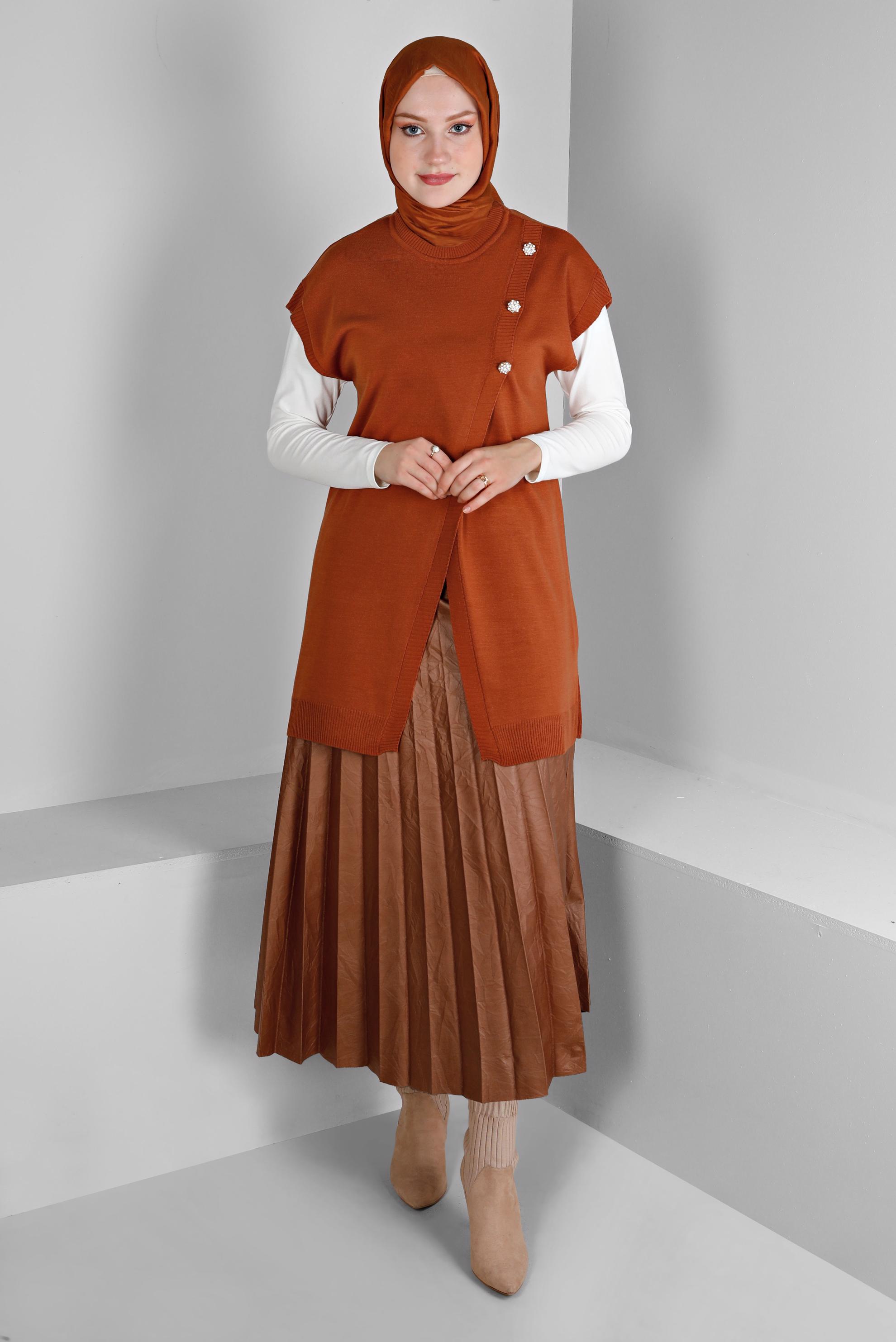 Tesettür giyim TURUNCU TAŞ DETAYLI TRİKO SÜVETER 43124