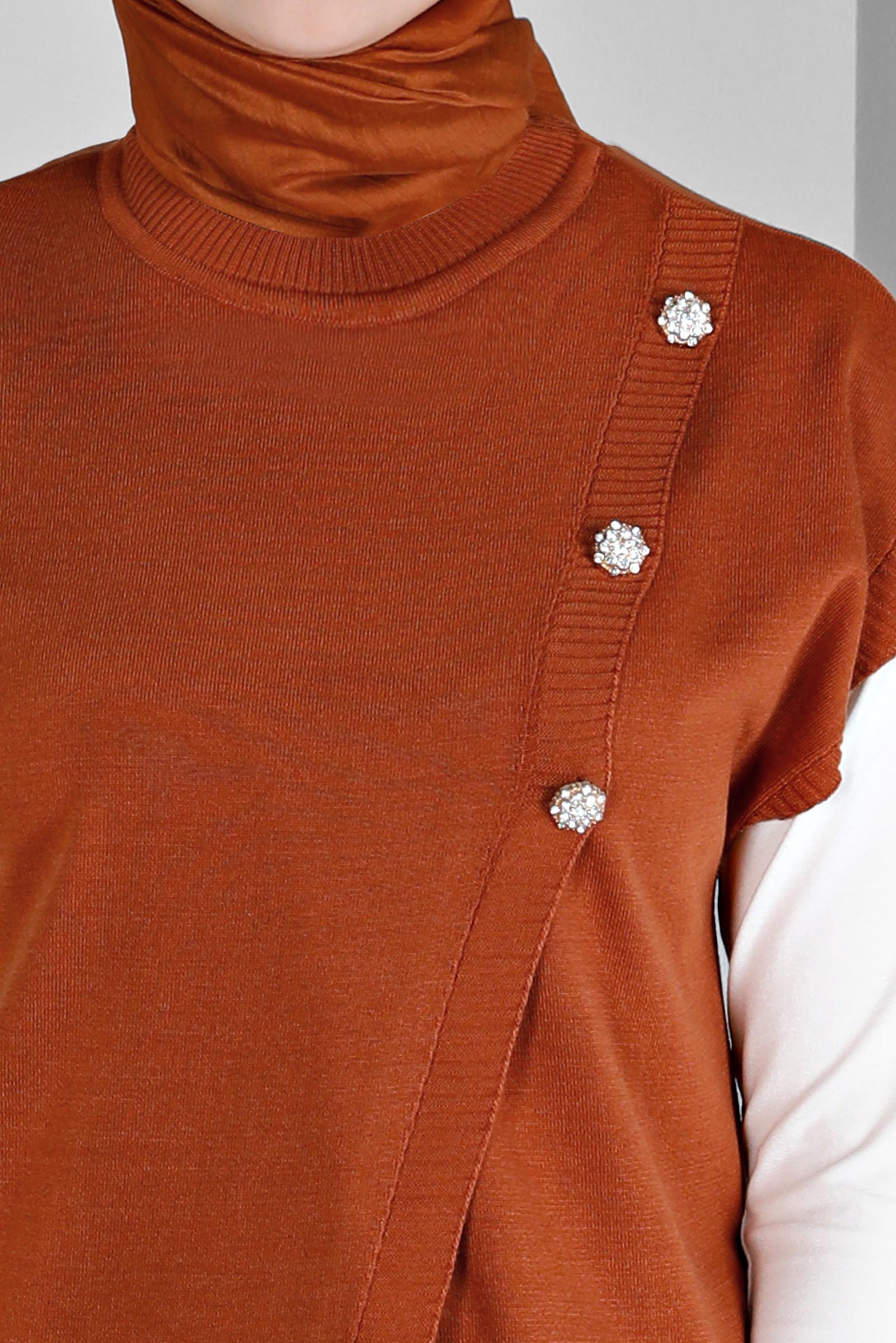 Tesettür giyim TURUNCU TAŞ DETAYLI TRİKO SÜVETER 43124