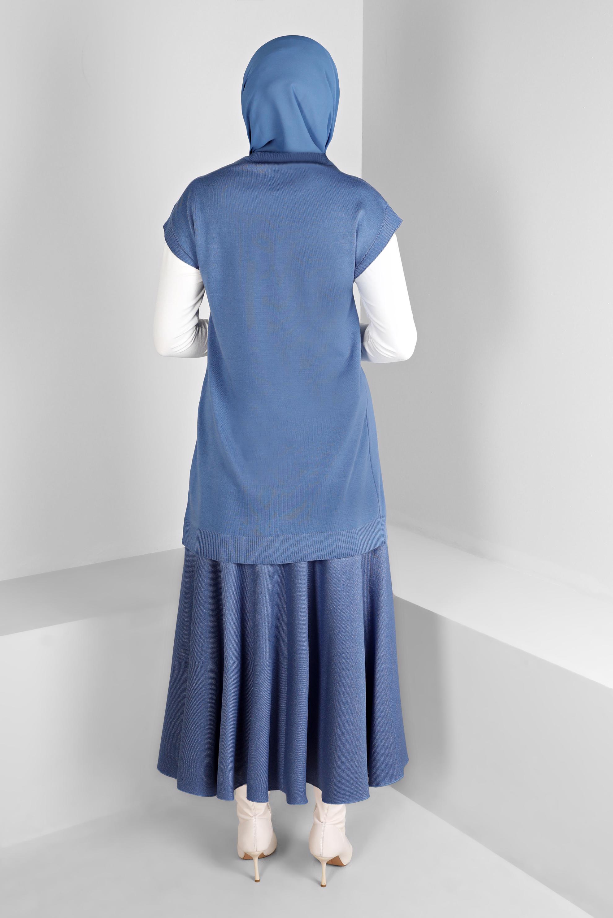 Tesettür giyim MAVİ TAŞ DETAYLI TRİKO SÜVETER 43124