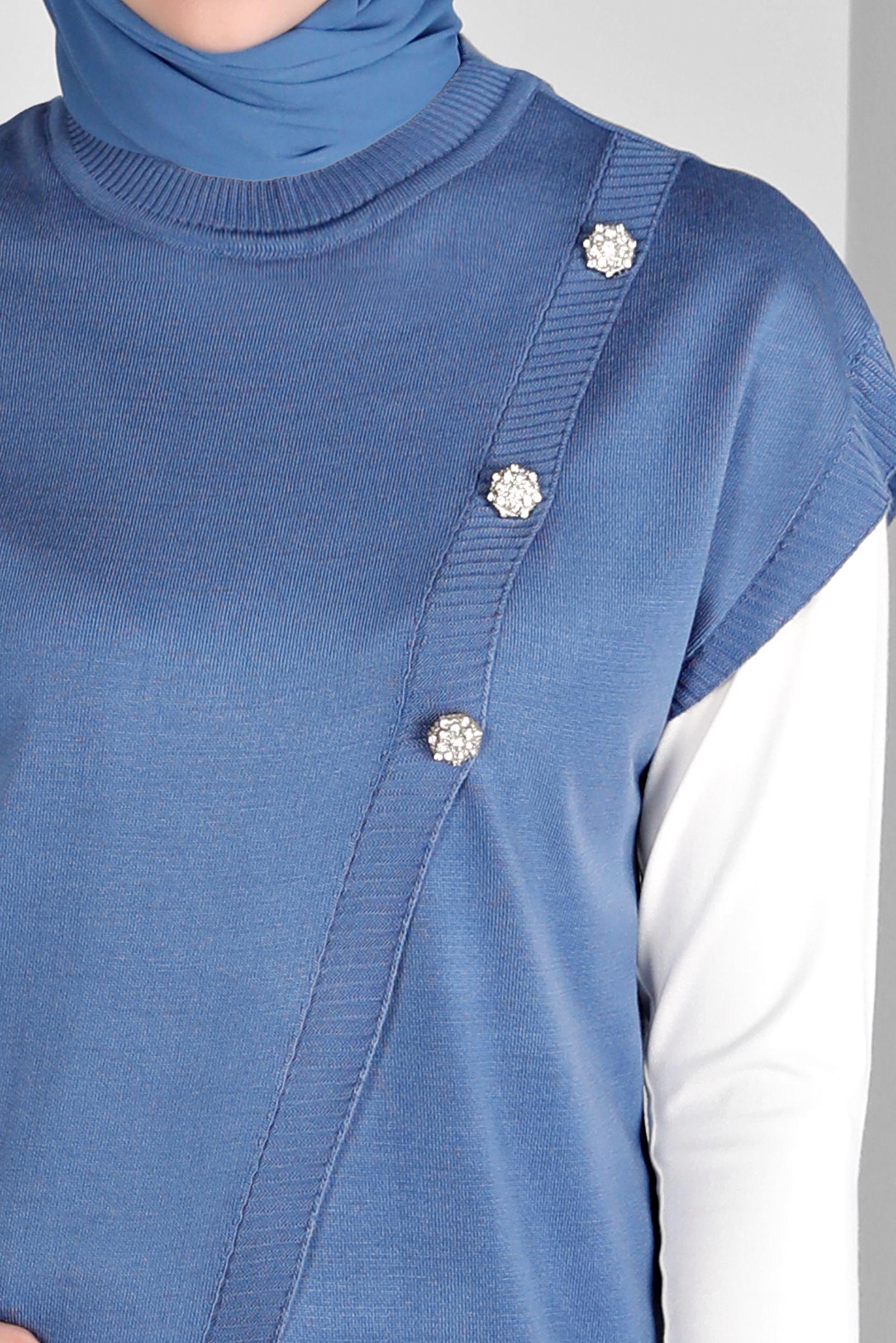 Tesettür giyim MAVİ TAŞ DETAYLI TRİKO SÜVETER 43124