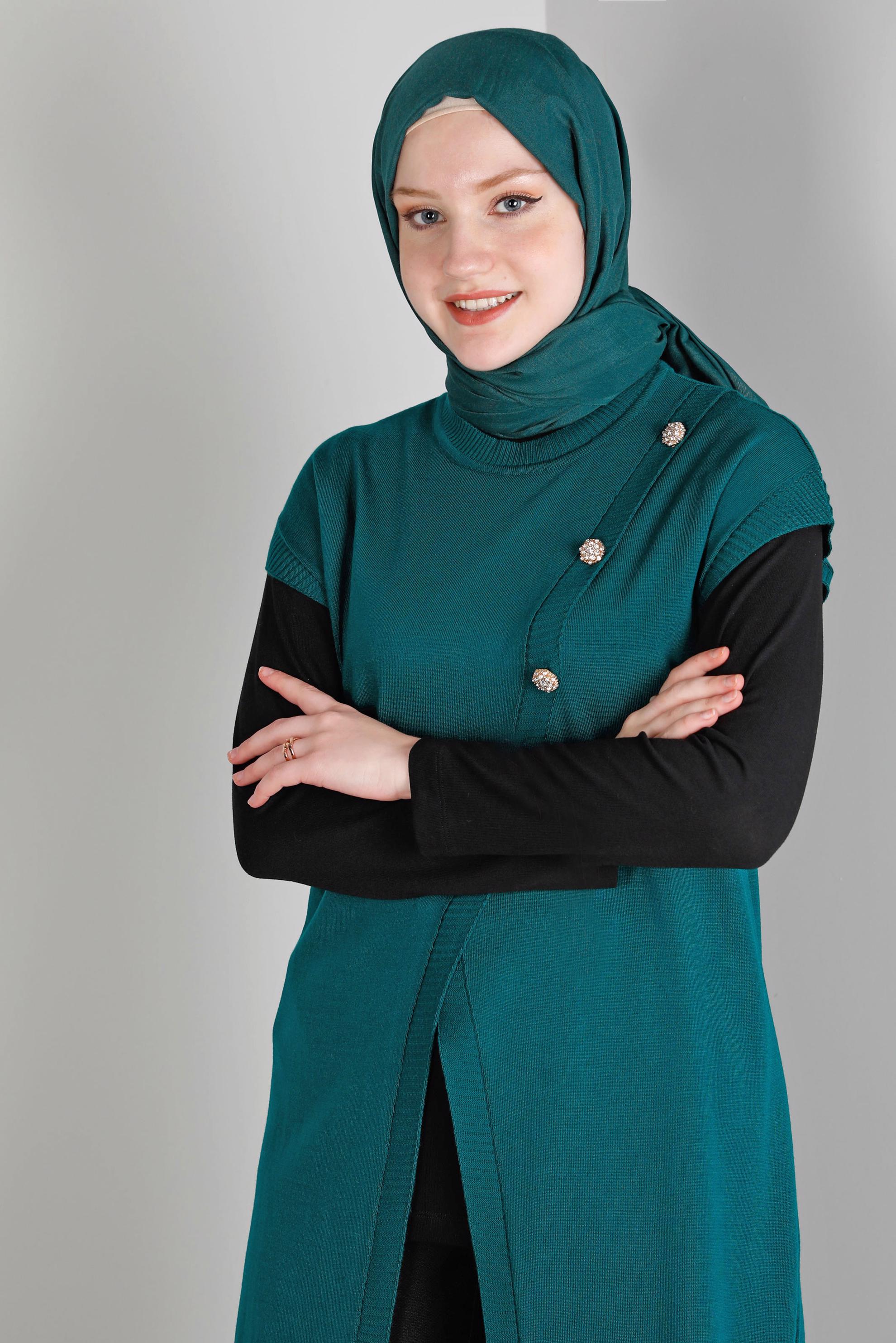 Tesettür giyim YEŞİL TAŞ DETAYLI TRİKO SÜVETER 43124