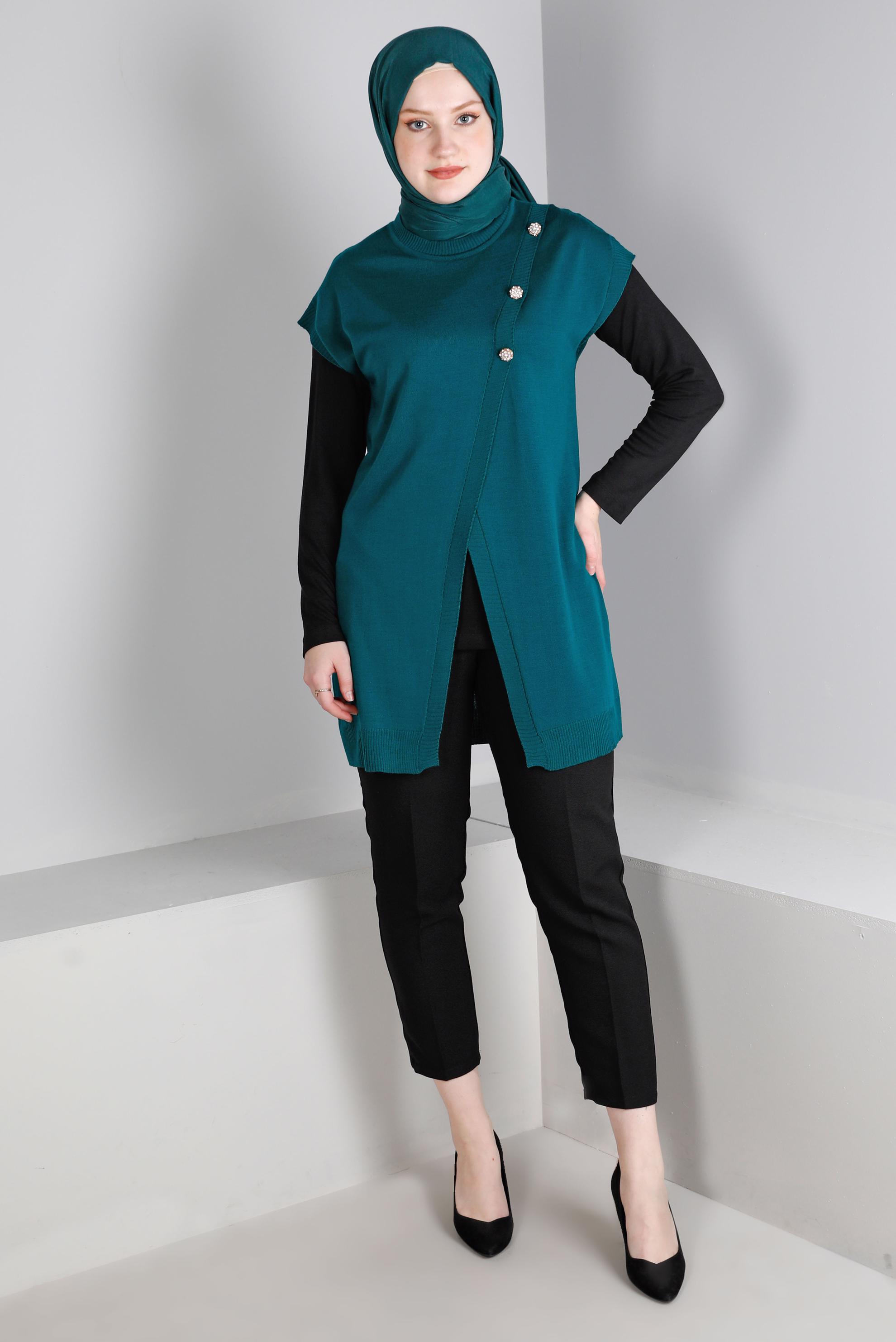 Tesettür giyim YEŞİL TAŞ DETAYLI TRİKO SÜVETER 43124