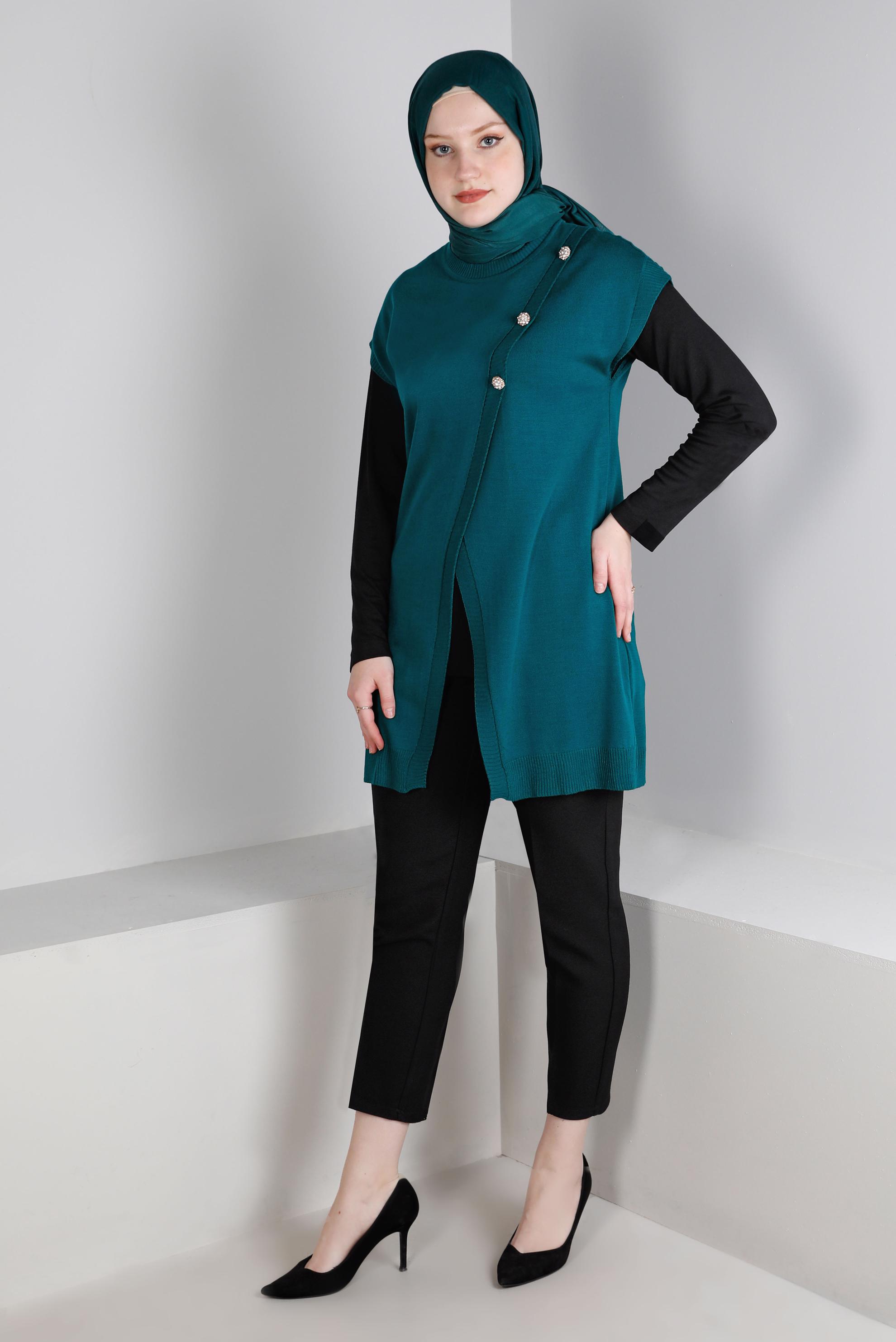 Tesettür giyim YEŞİL TAŞ DETAYLI TRİKO SÜVETER 43124