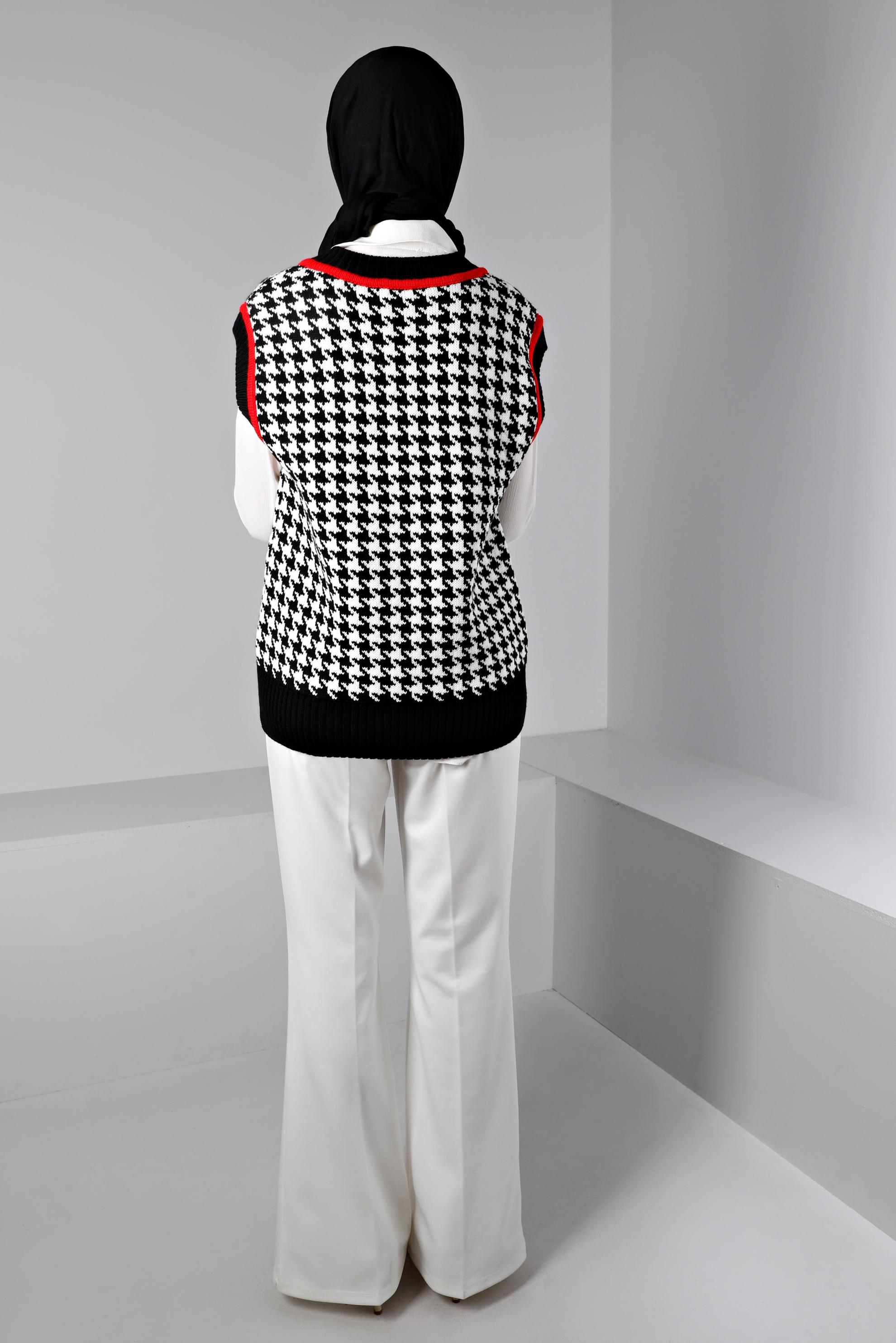 Tesettür giyim SİYAH KAZAYAĞI DESENLİ TRİKO SÜVETER 43144