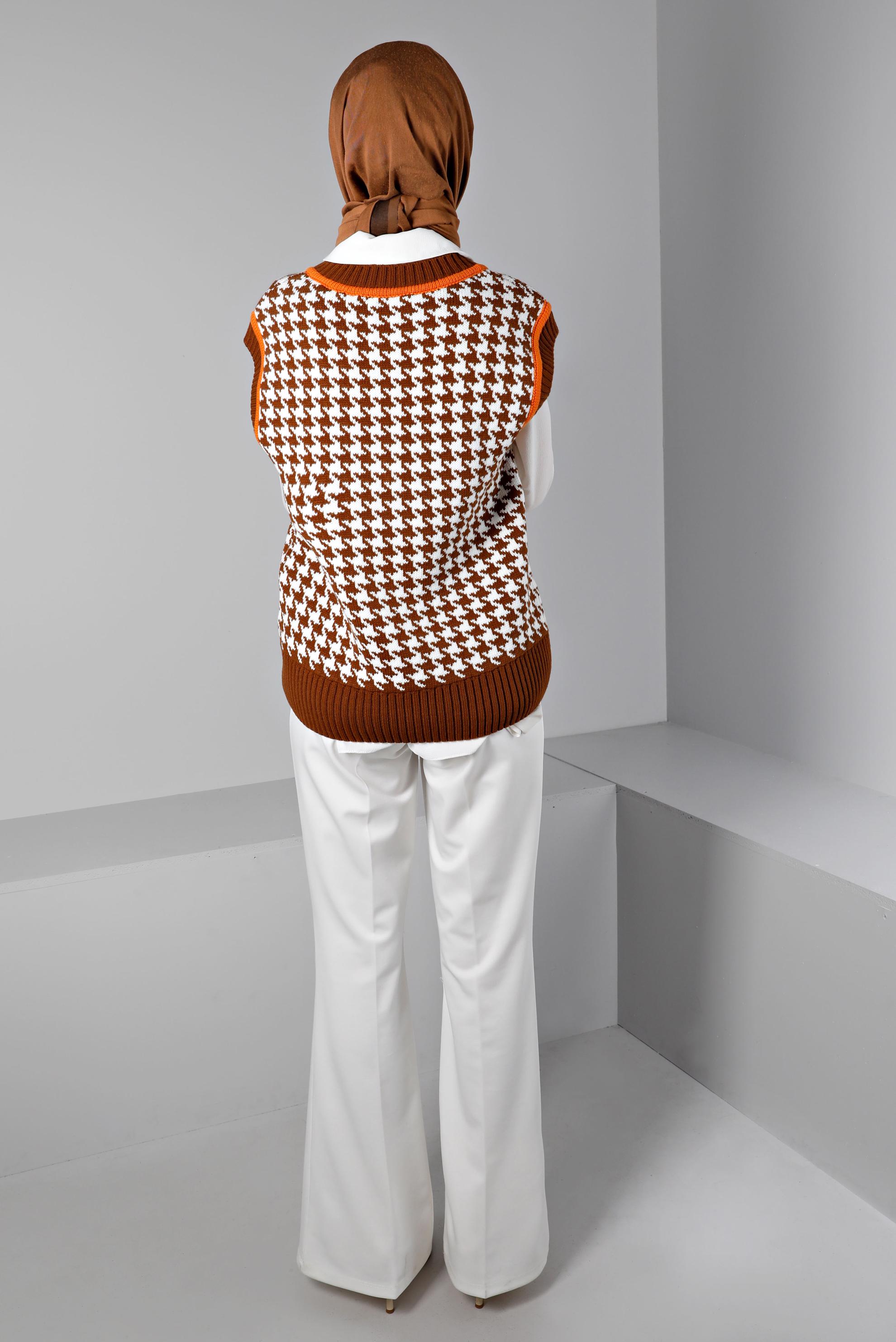 Tesettür giyim TABA KAZAYAĞI DESENLİ TRİKO SÜVETER 43144