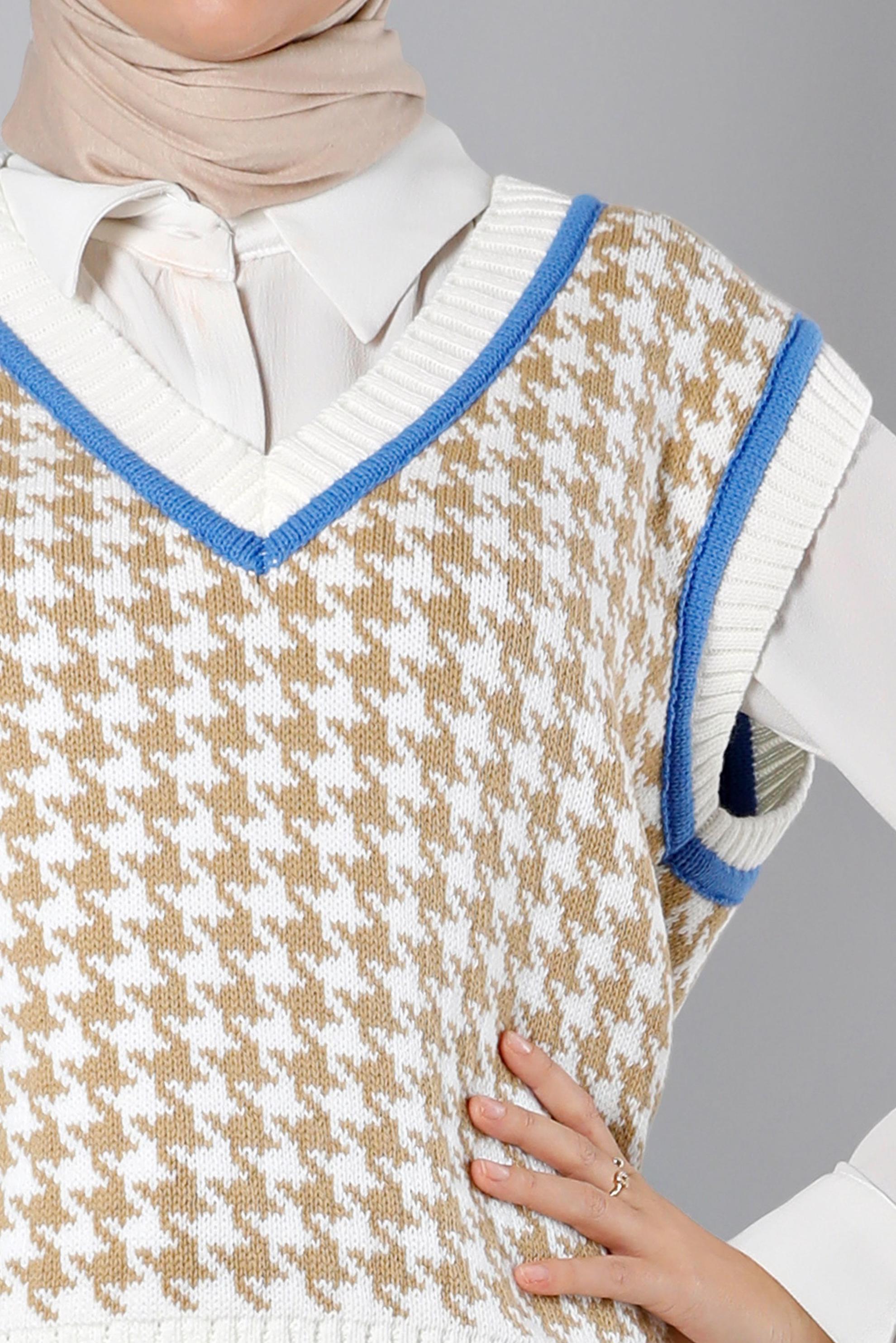 Tesettür giyim BEJ KAZAYAĞI DESENLİ TRİKO SÜVETER 43144