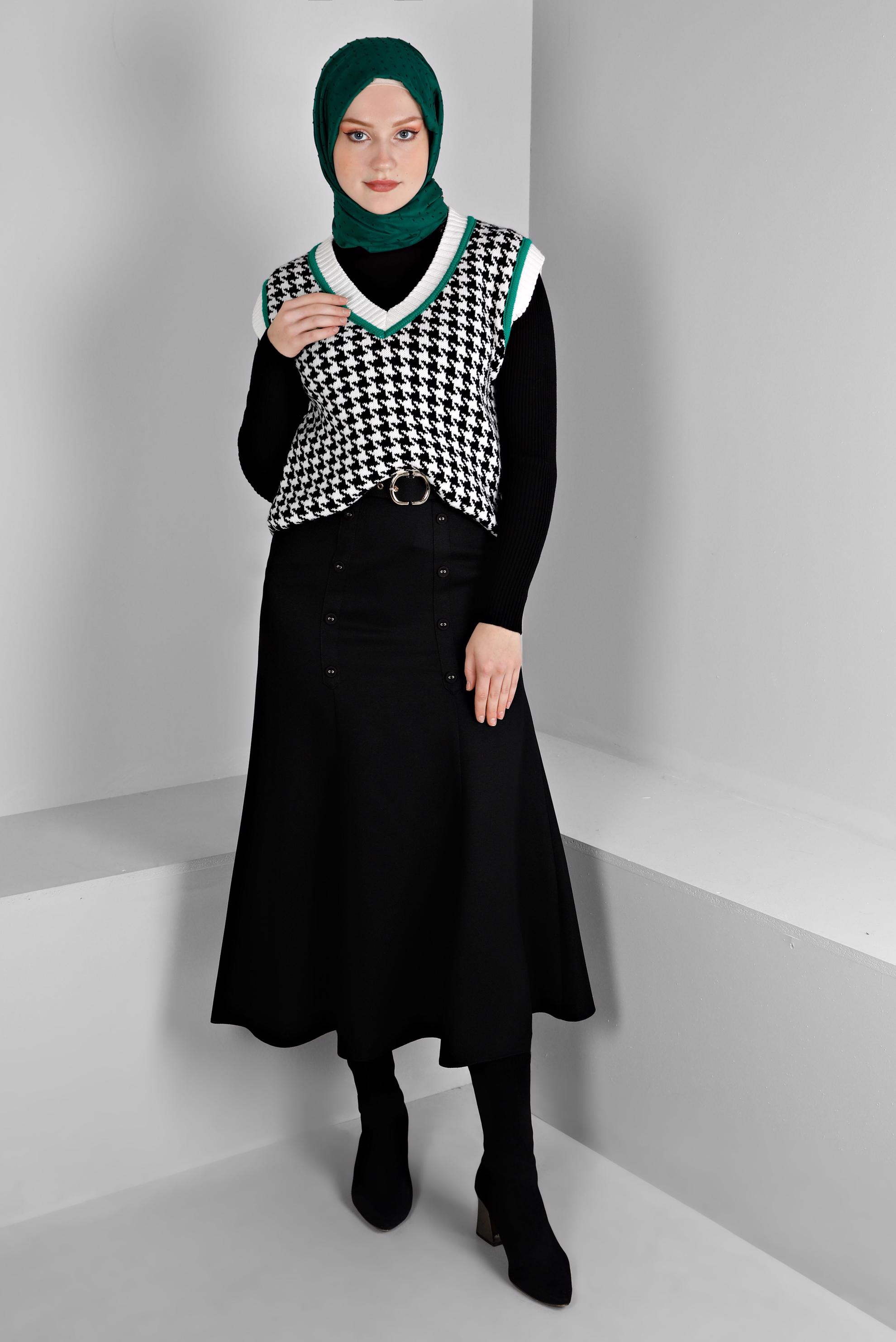 Tesettür giyim BEYAZ KAZAYAĞI DESENLİ TRİKO SÜVETER 43144