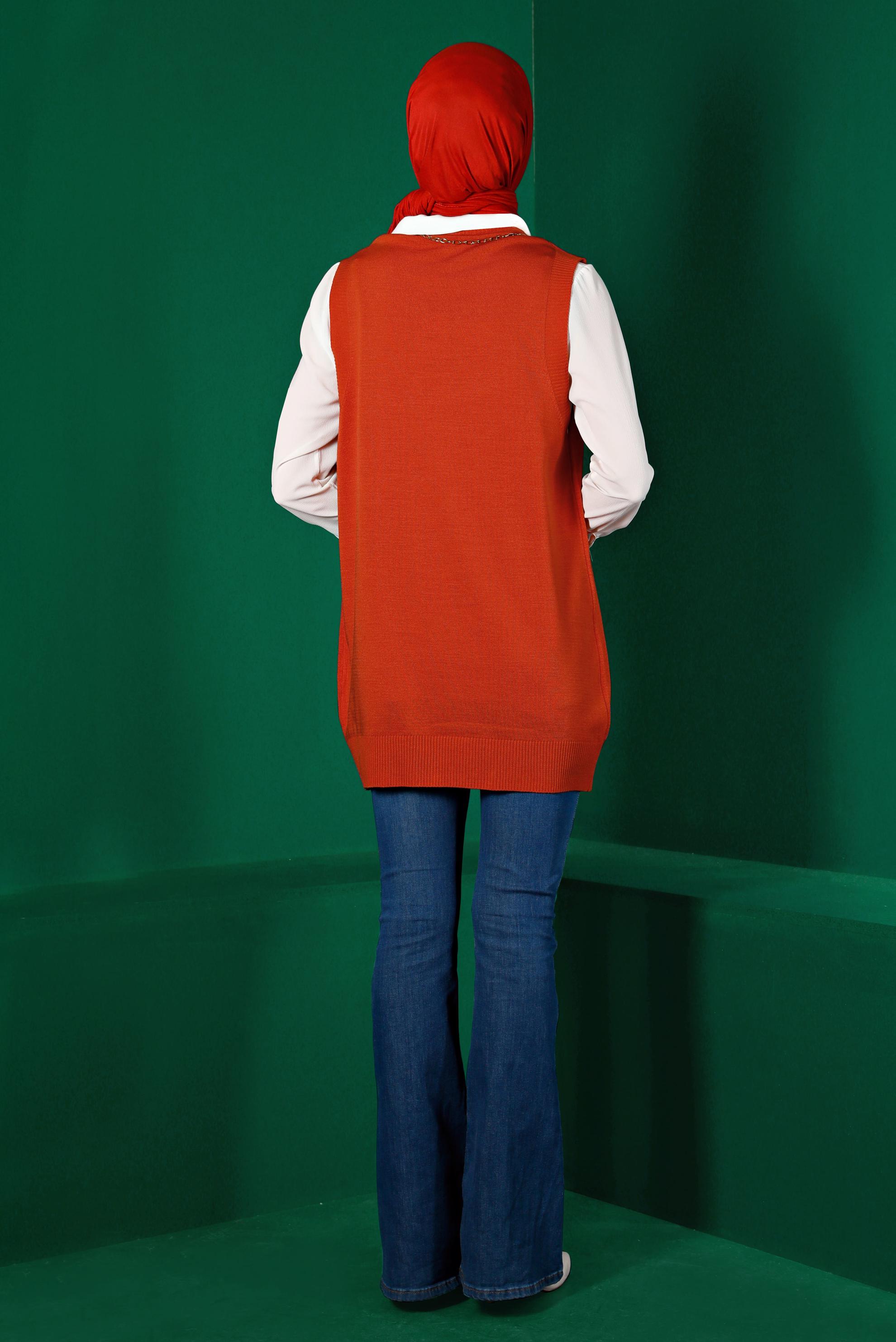 Tesettür giyim TURUNCU DÜĞME DETAYLI TRİKO SÜVETER 43210 