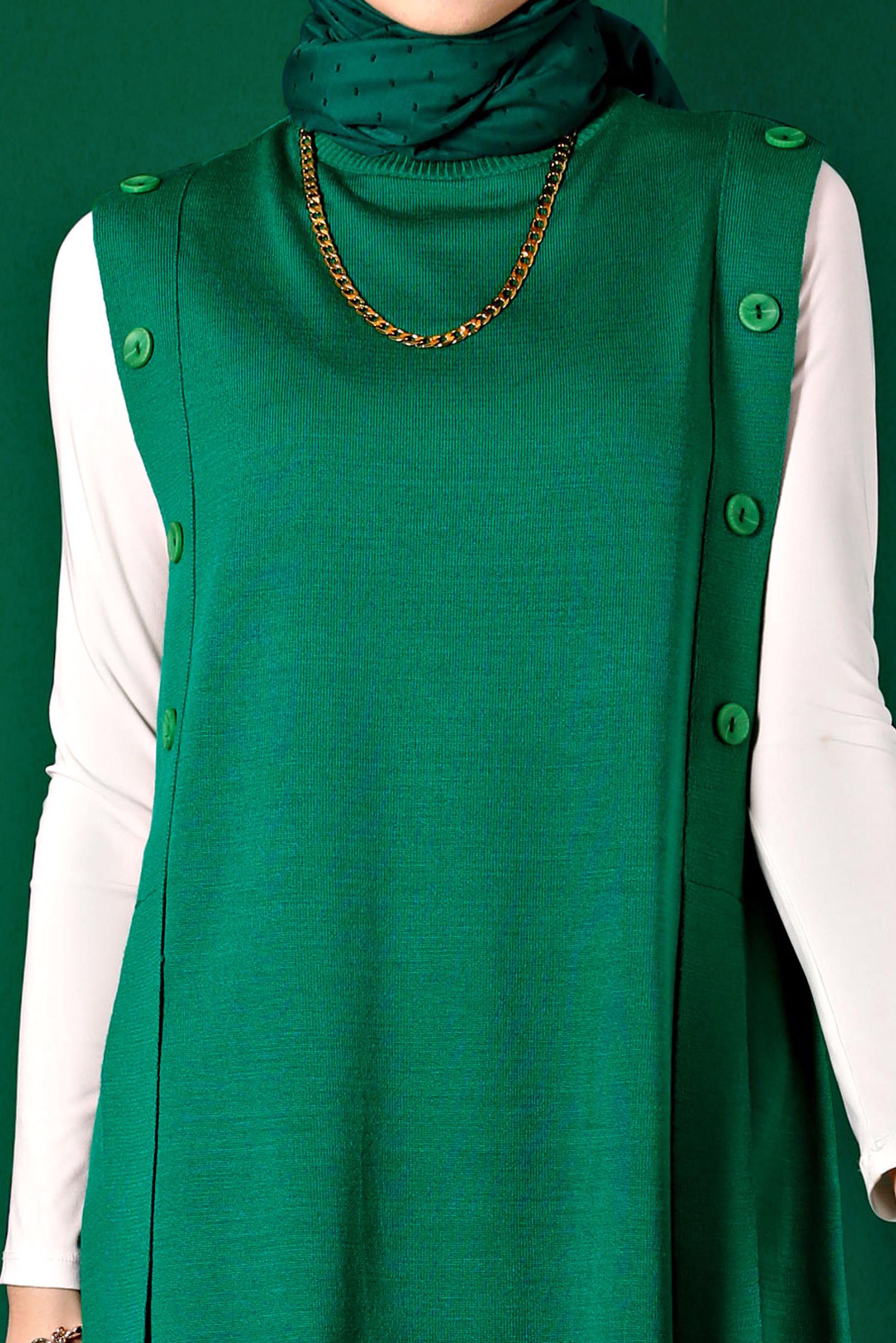 Tesettür giyim YEŞİL DÜĞME DETAYLI TRİKO SÜVETER 43210 