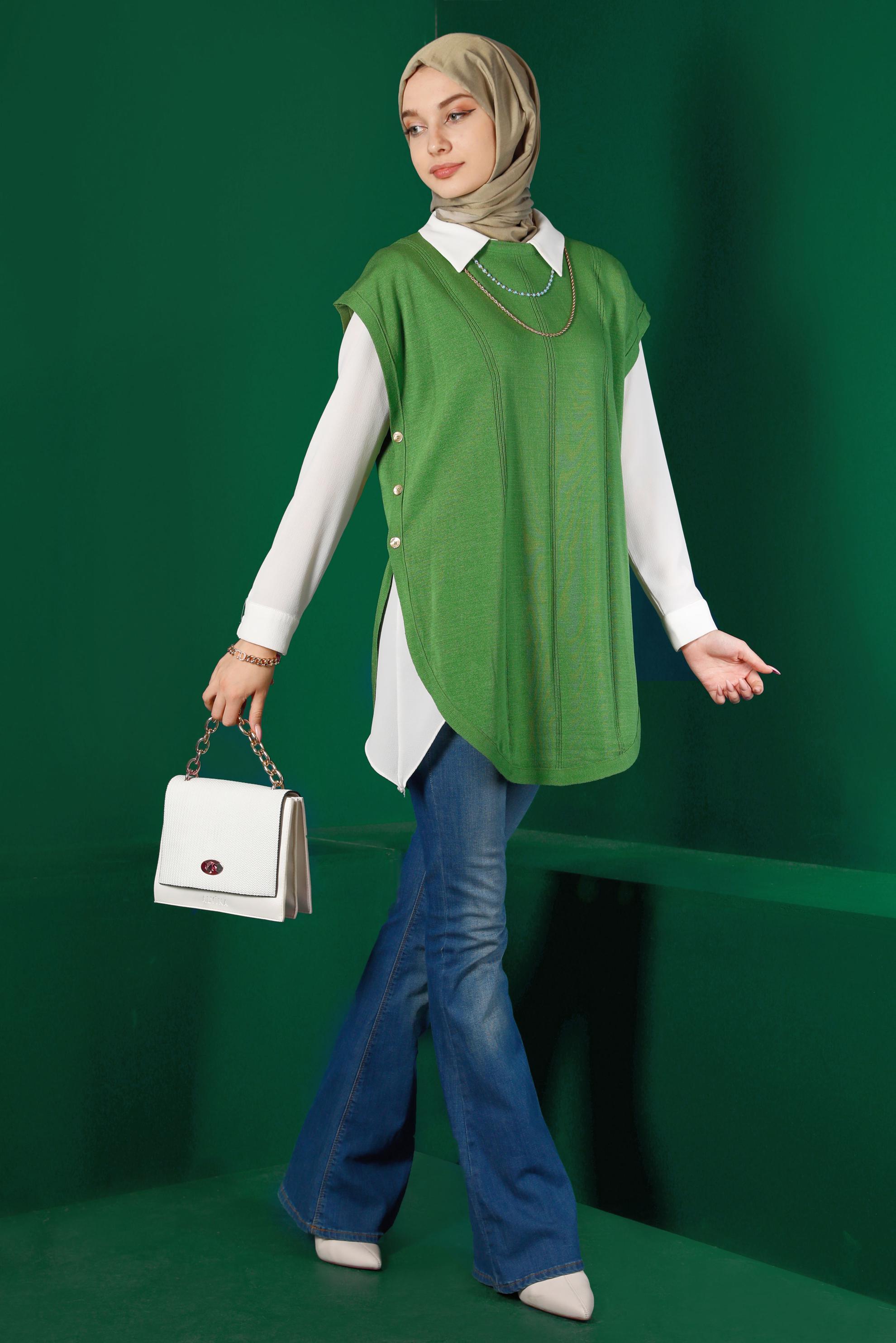 Tesettür giyim YEŞİL TRİKO SÜVETER 43211
