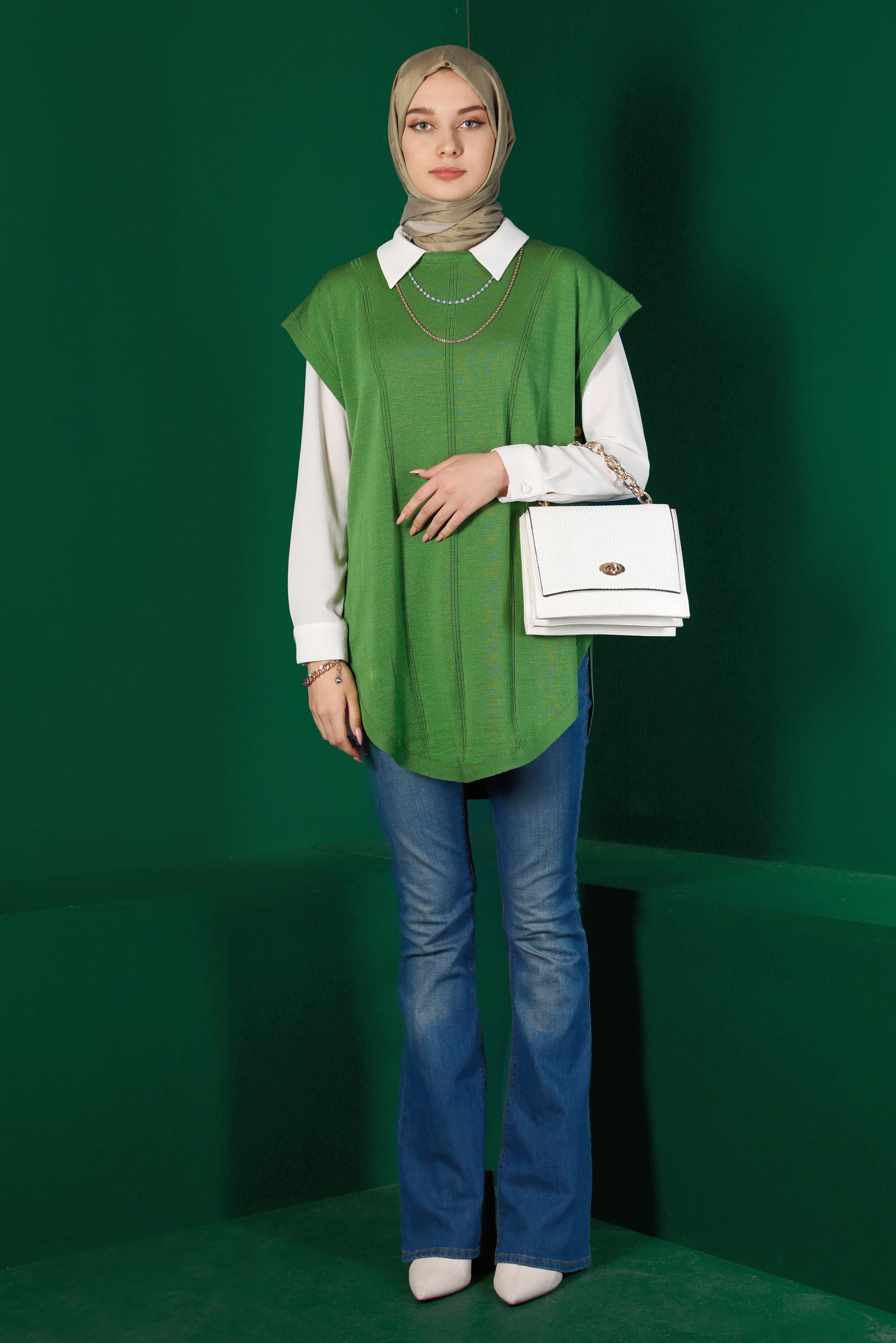 Tesettür giyim YEŞİL TRİKO SÜVETER 43211