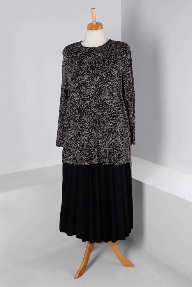 Vêtements hijab NOIR ENSEMBLE JUPE 2 PIÈCES REMBOURRÉE À MOTIFS 20318 - ALVİNA