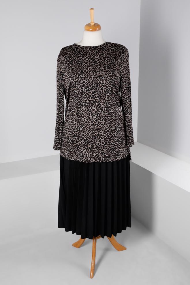 Vêtements hijab NOIR ENSEMBLE JUPE 2 PIÈCES MOTIF LÉOPARD 20318-1 - ALVİNA