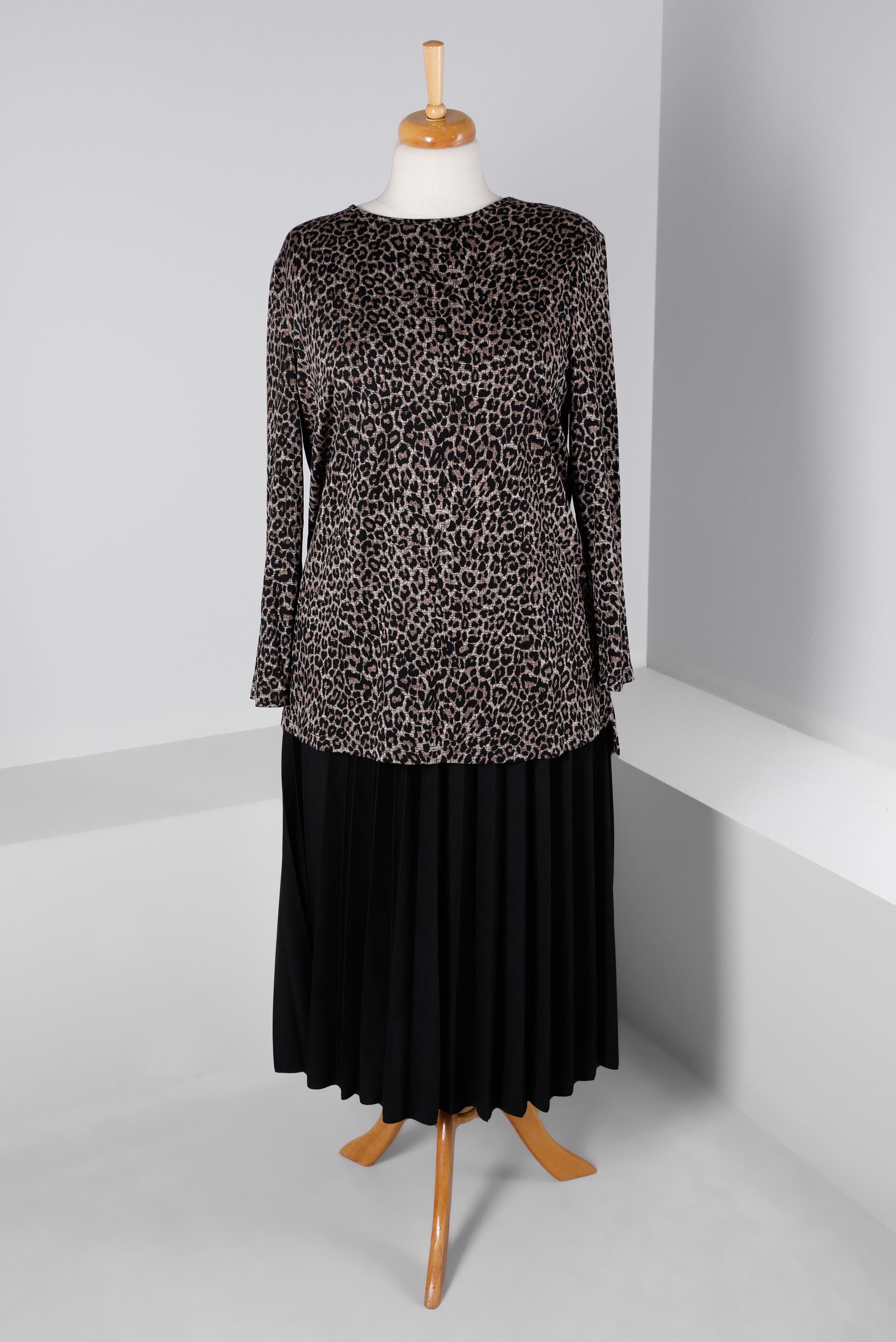 Vêtements hijab NOIR ENSEMBLE JUPE 2 PIÈCES MOTIF LÉOPARD 20318-1