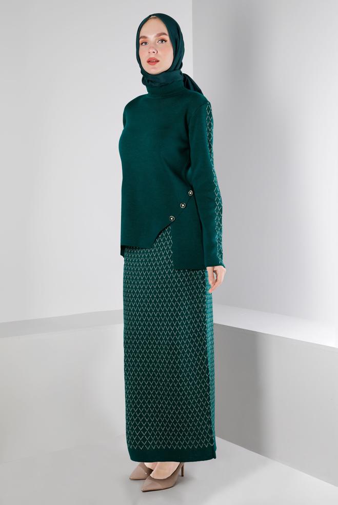 Vêtements hijab  COSTUME AVEC JUPE EN MAILLE À MOTIFS 43219 - ALVİNA