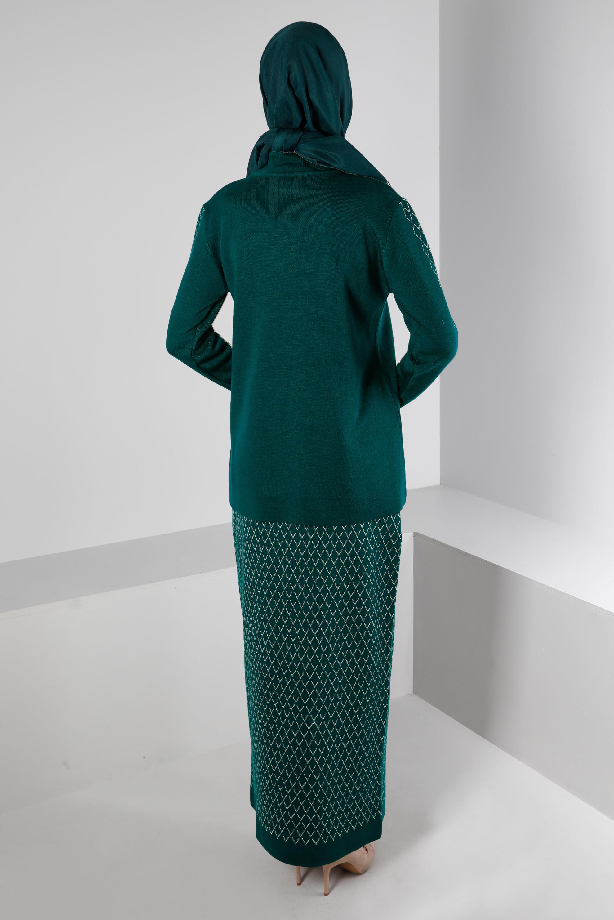 Vêtements hijab VERT COSTUME AVEC JUPE EN MAILLE À MOTIFS 43219
