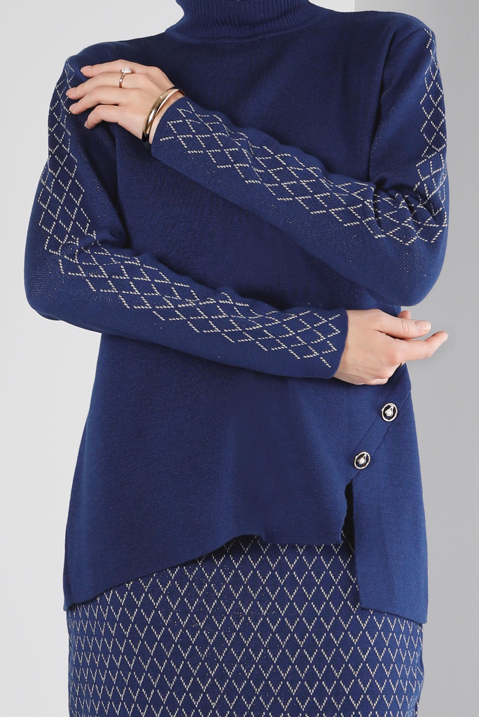 Tesettür giyim MAVİ DESENLİ TRİKO ETEKLİ TAKIM 43219