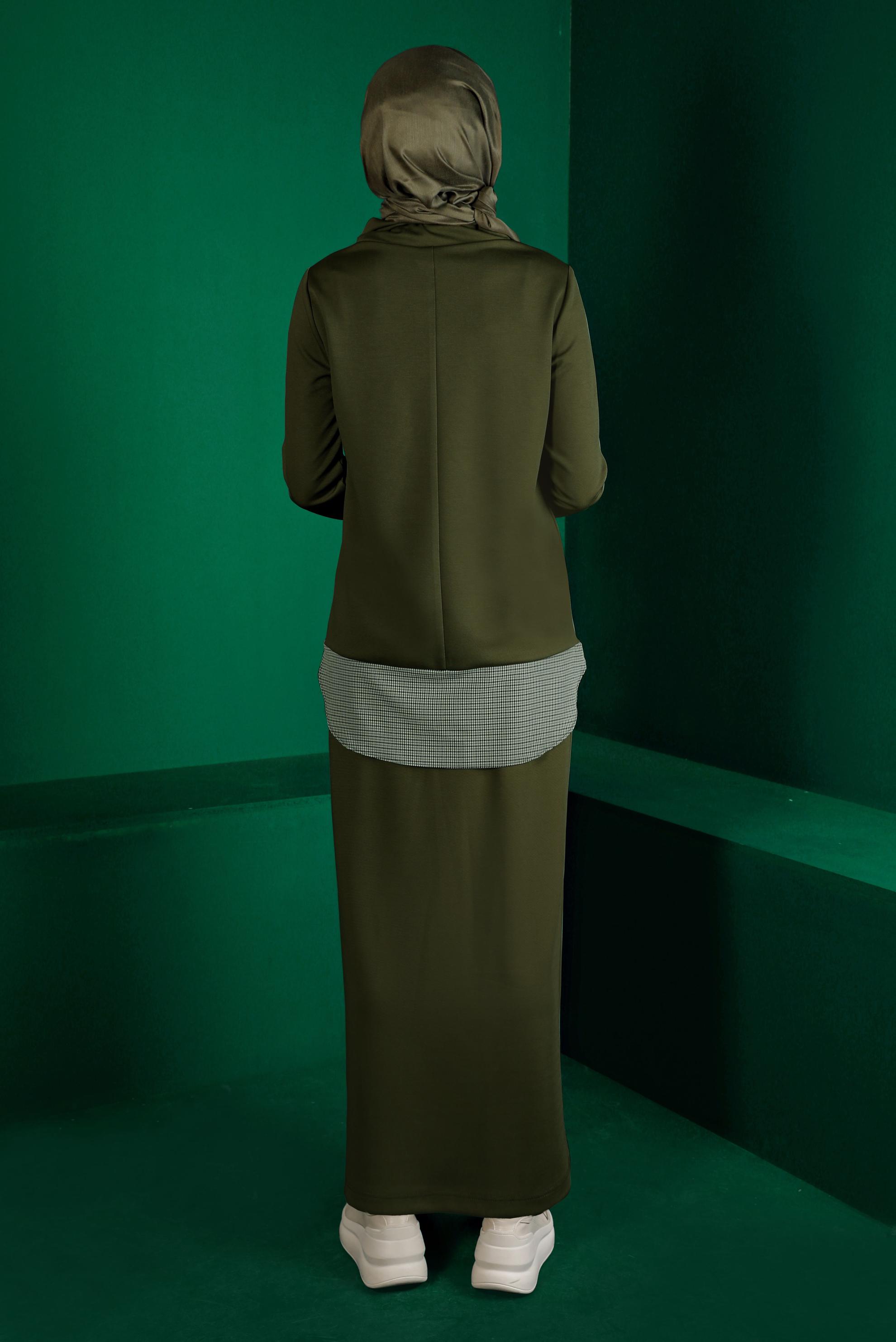 Vêtements hijab KAKI DÉTAIL CHEMISE COSTUME JUPE 2 PIÈCES 43413