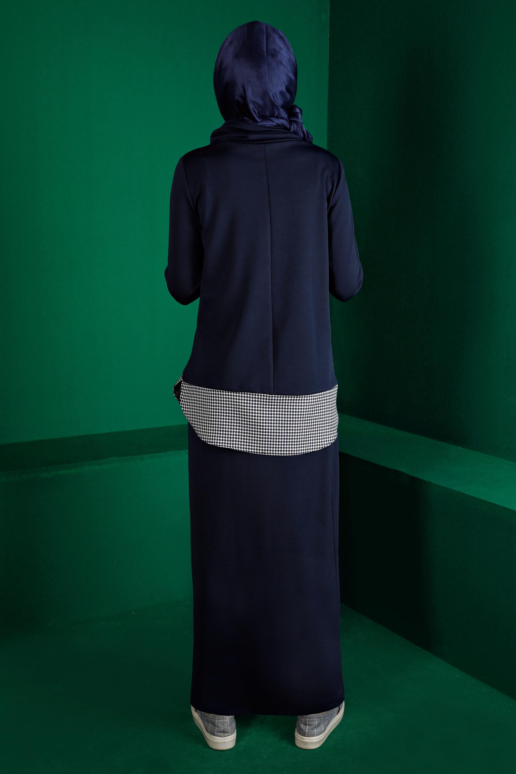 Vêtements hijab BLEU MARINE DÉTAIL CHEMISE COSTUME JUPE 2 PIÈCES 43413