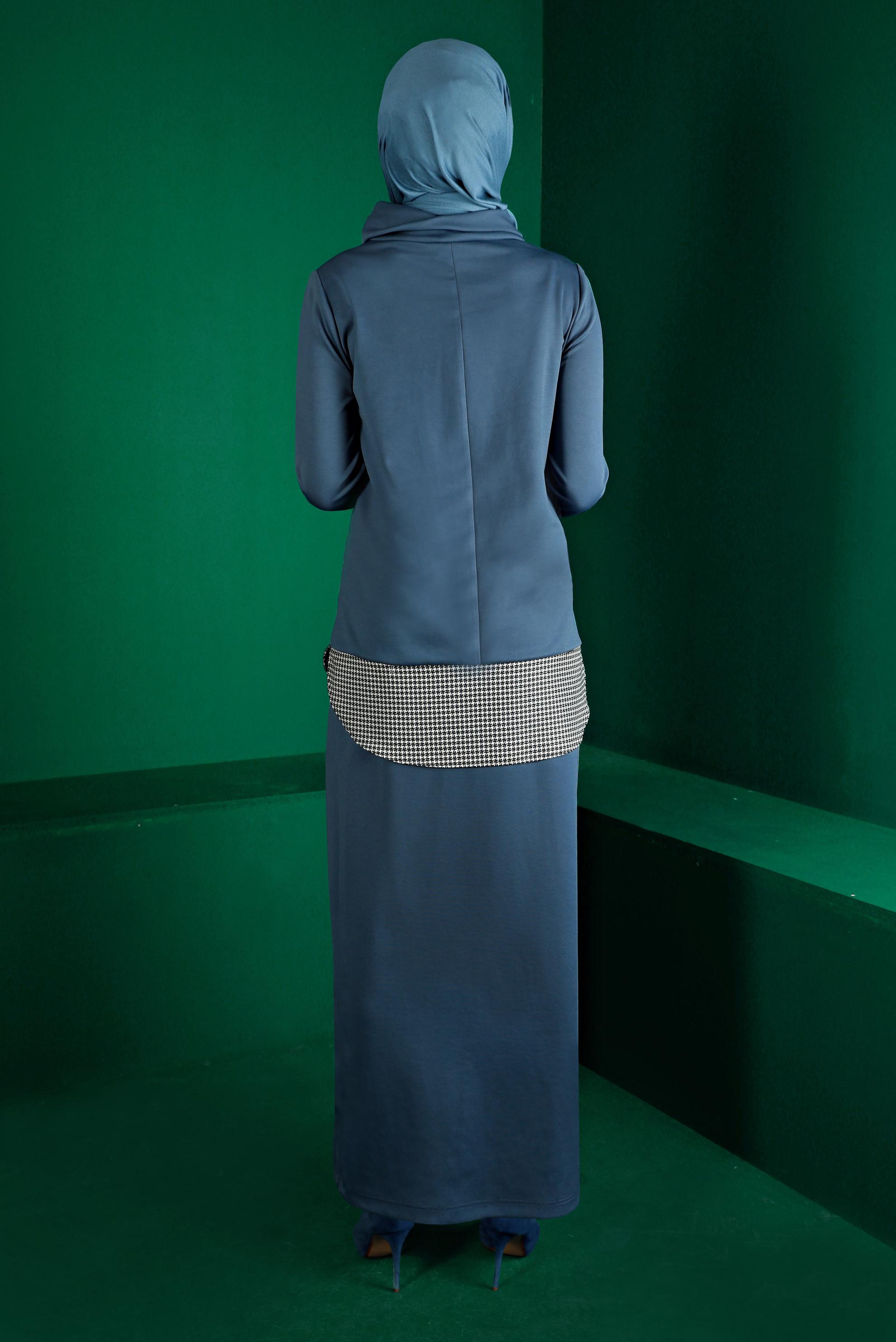 Vêtements hijab BLEU MARINE DÉTAIL CHEMISE COSTUME JUPE 2 PIÈCES 43413